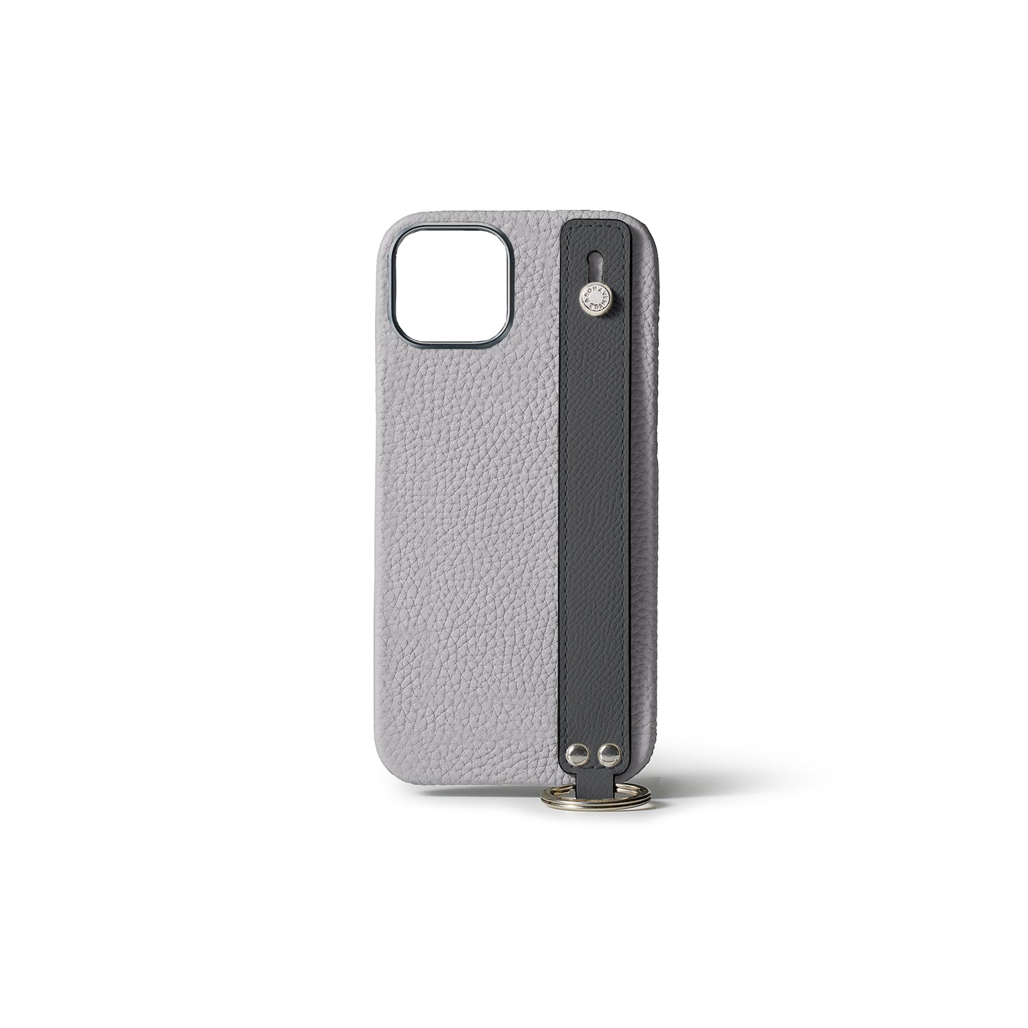 iPhone 15 Back Cover Case with Handle Shrink Leather (True Gray × Charcoal Gray - Silver)