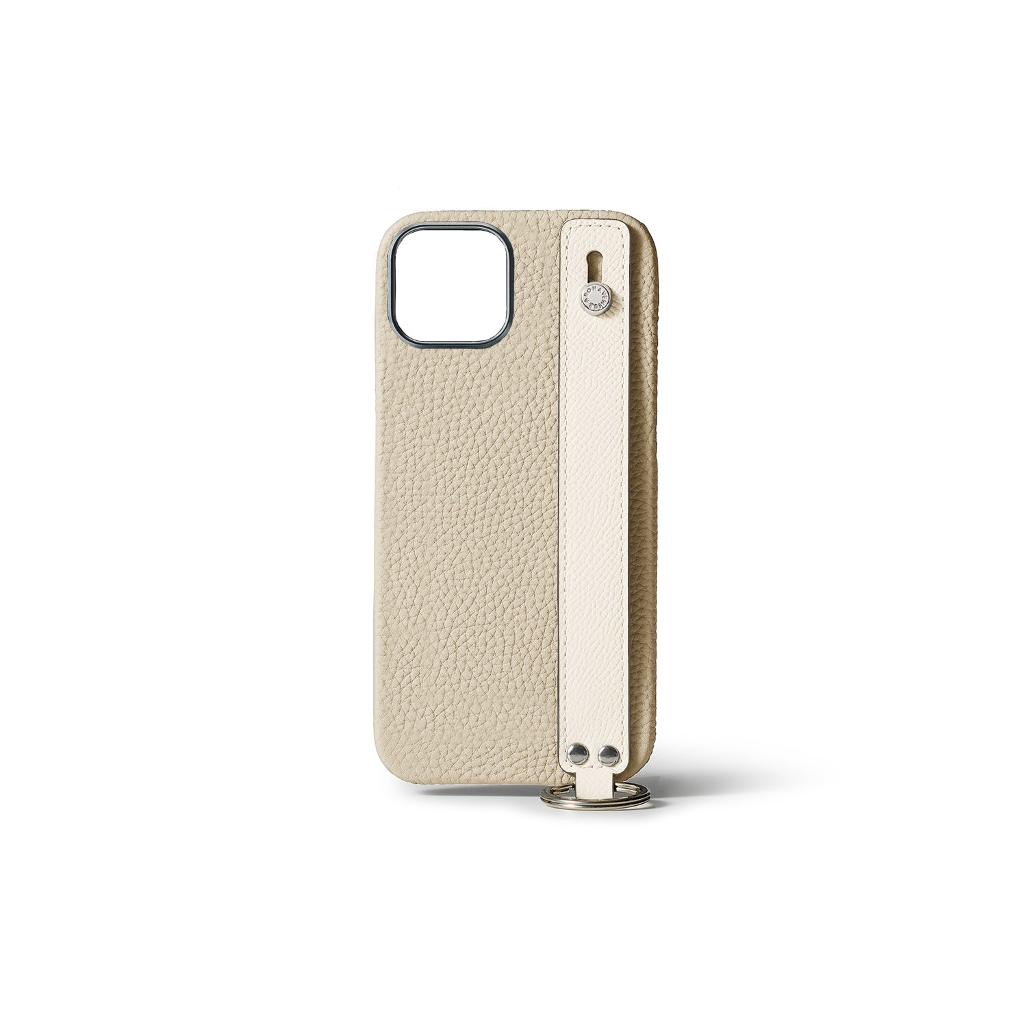 iPhone 15 Back Cover Case with Handle Shrink Leather (Ivory × White (Etoupe edge paint) - Silver)