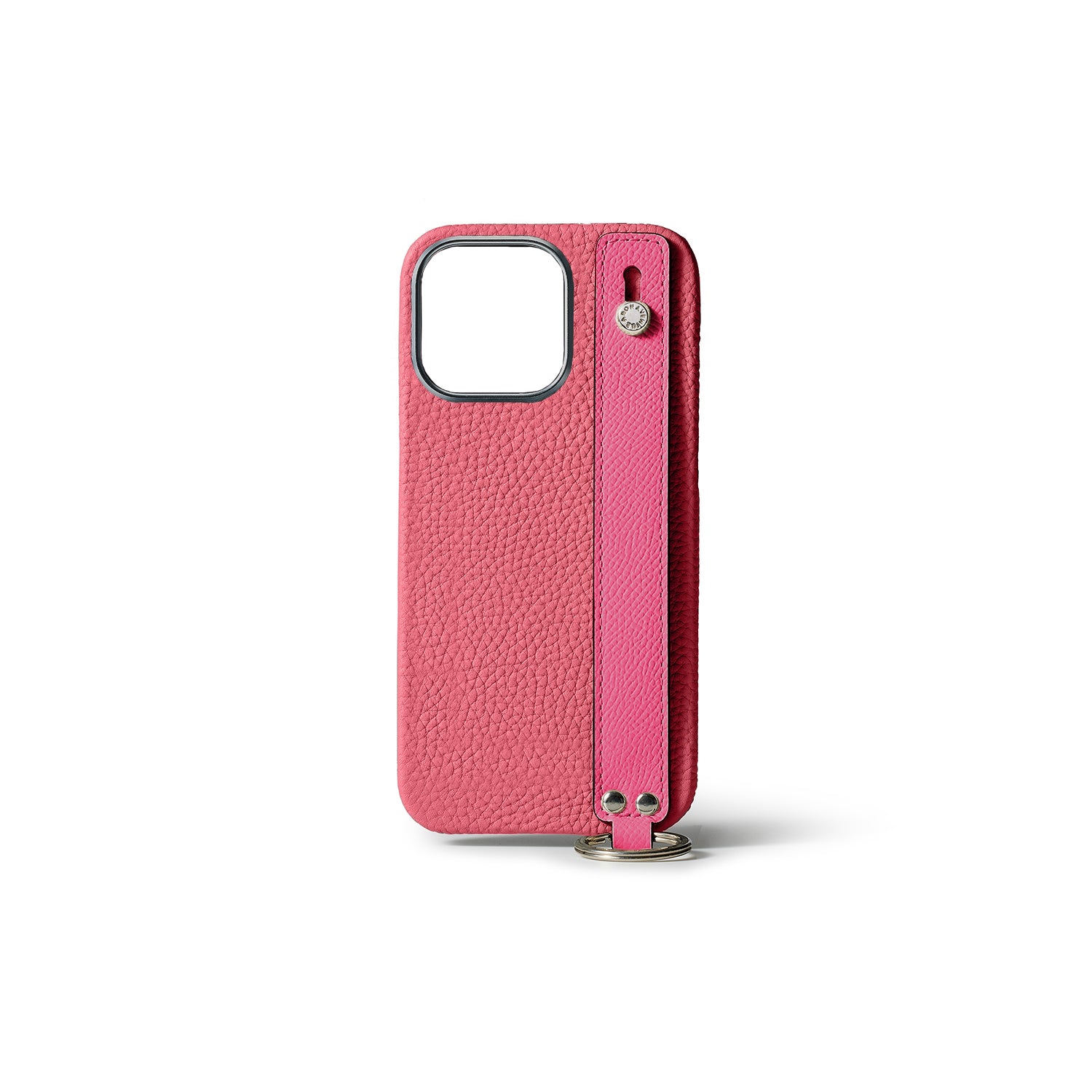 iPhone 15 Pro Back Cover Case with Handle Shrink Leather (Azalee Pink × Fuchsia Pink - Silver)