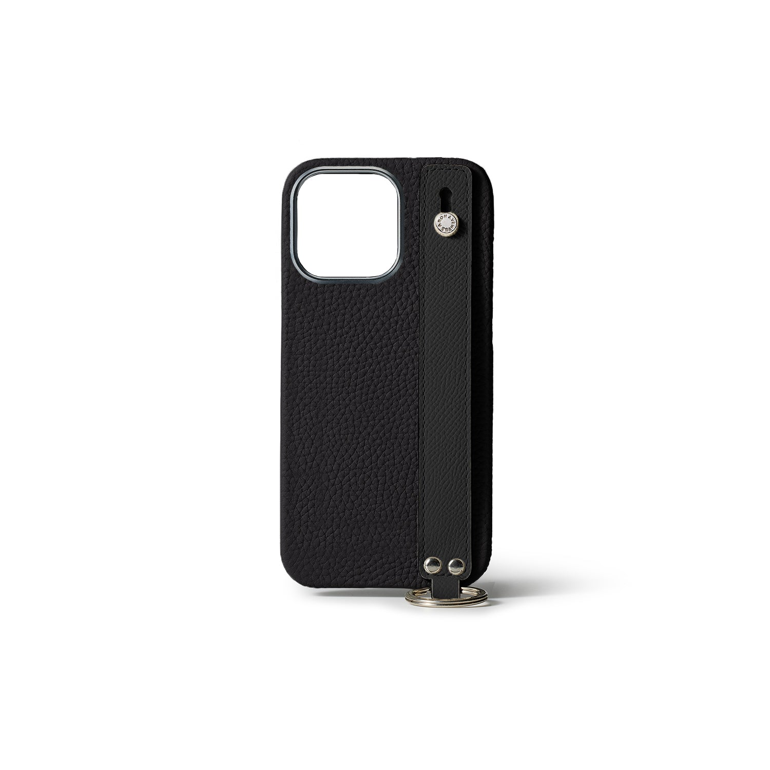 iPhone 15 Pro Back Cover Case with Handle Shrink Leather (Black - Silver)