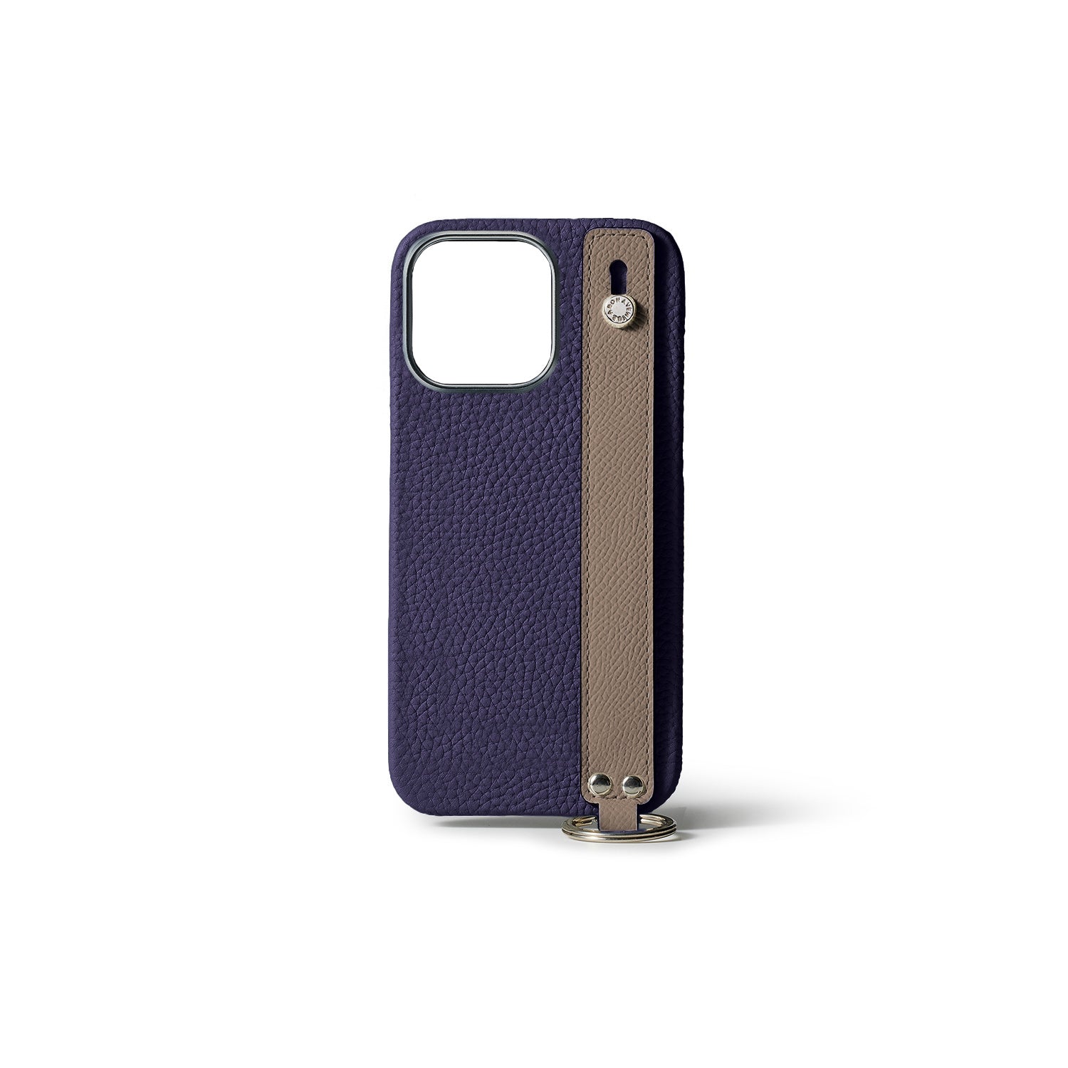 iPhone 15 Pro Back Cover Case with Handle Shrink Leather (Indigo Blue × Etoupe - Silver)