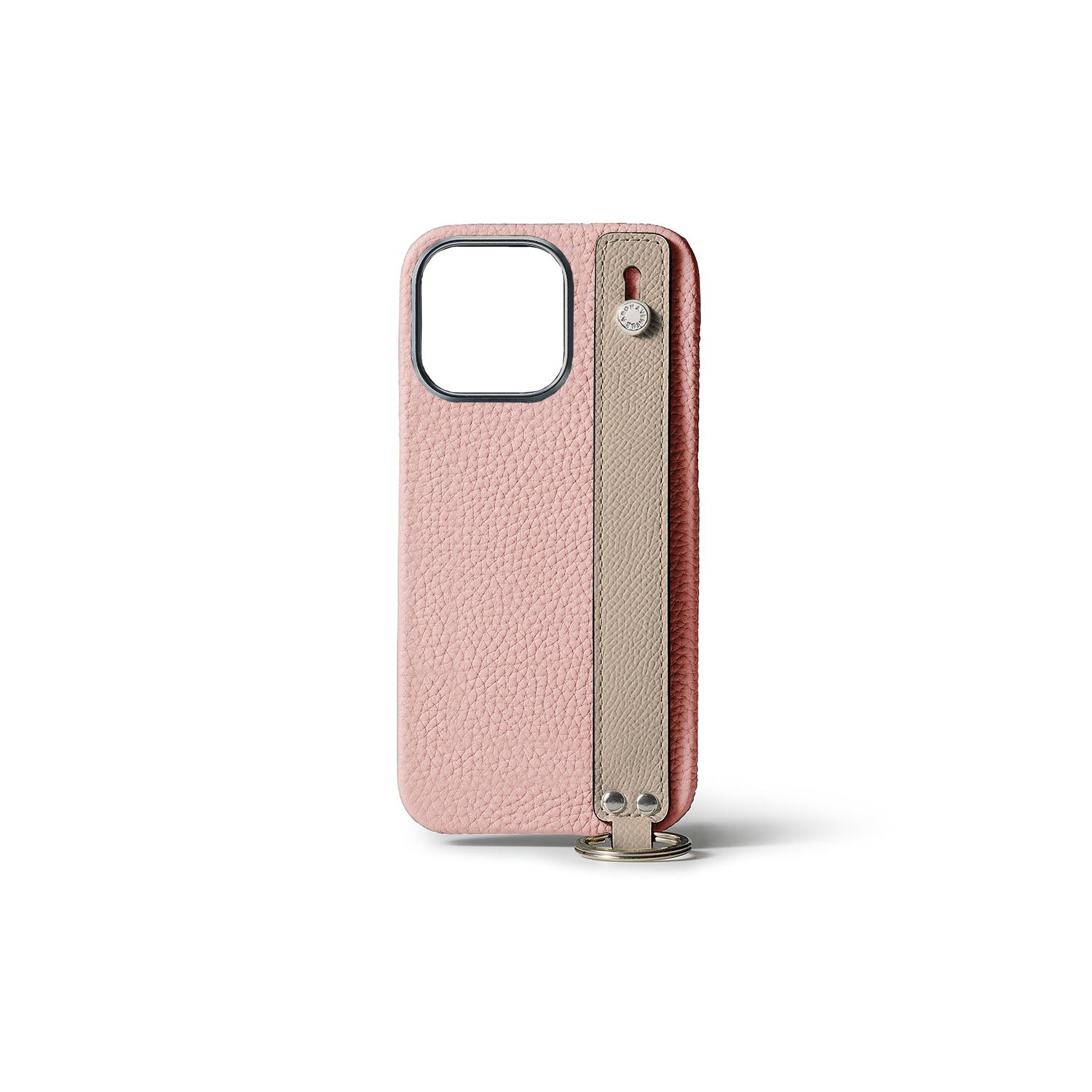 iPhone 15 Pro Back Cover Case with Handle Shrink Leather (Sakura Pink × Greige - Silver)