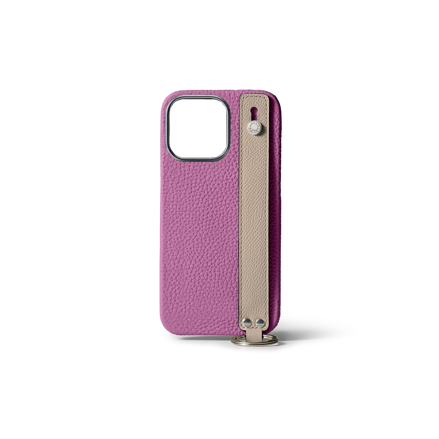 iPhone 15 Pro Back Cover Case with Handle Shrink Leather (Pearl Purple × Greige - Silver)