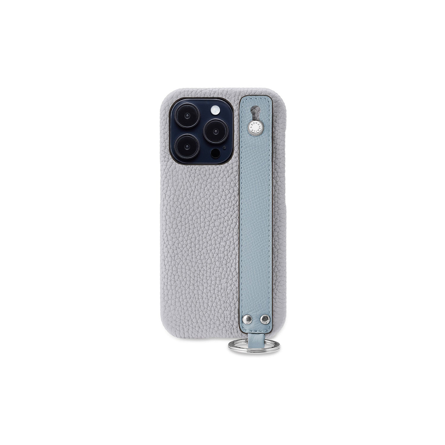 iPhone 15 Pro Back Cover Case with Handle Shrink Leather (True Gray × Blue Lin - Silver)