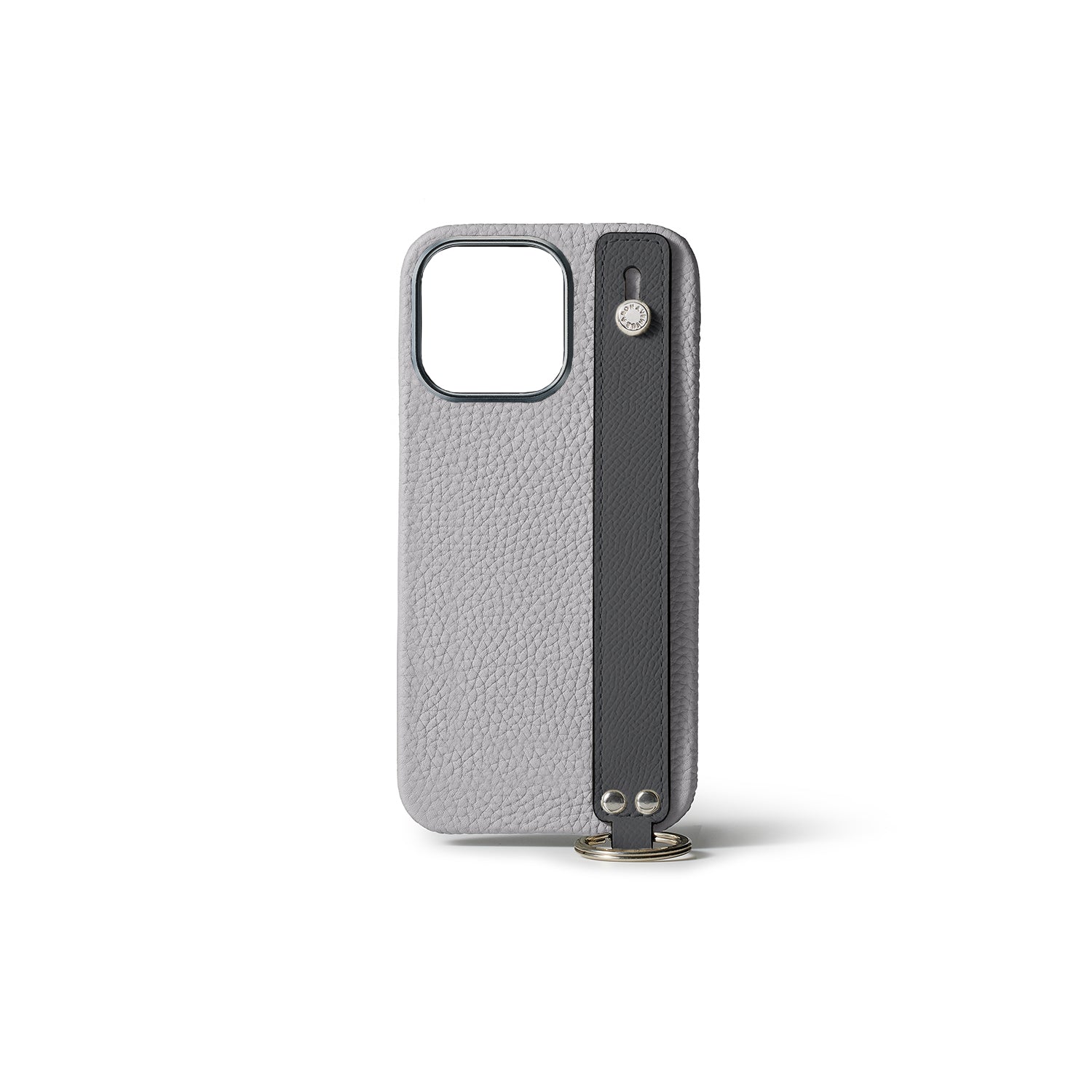 iPhone 15 Pro Back Cover Case with Handle Shrink Leather (True Gray × Charcoal Gray - Silver)