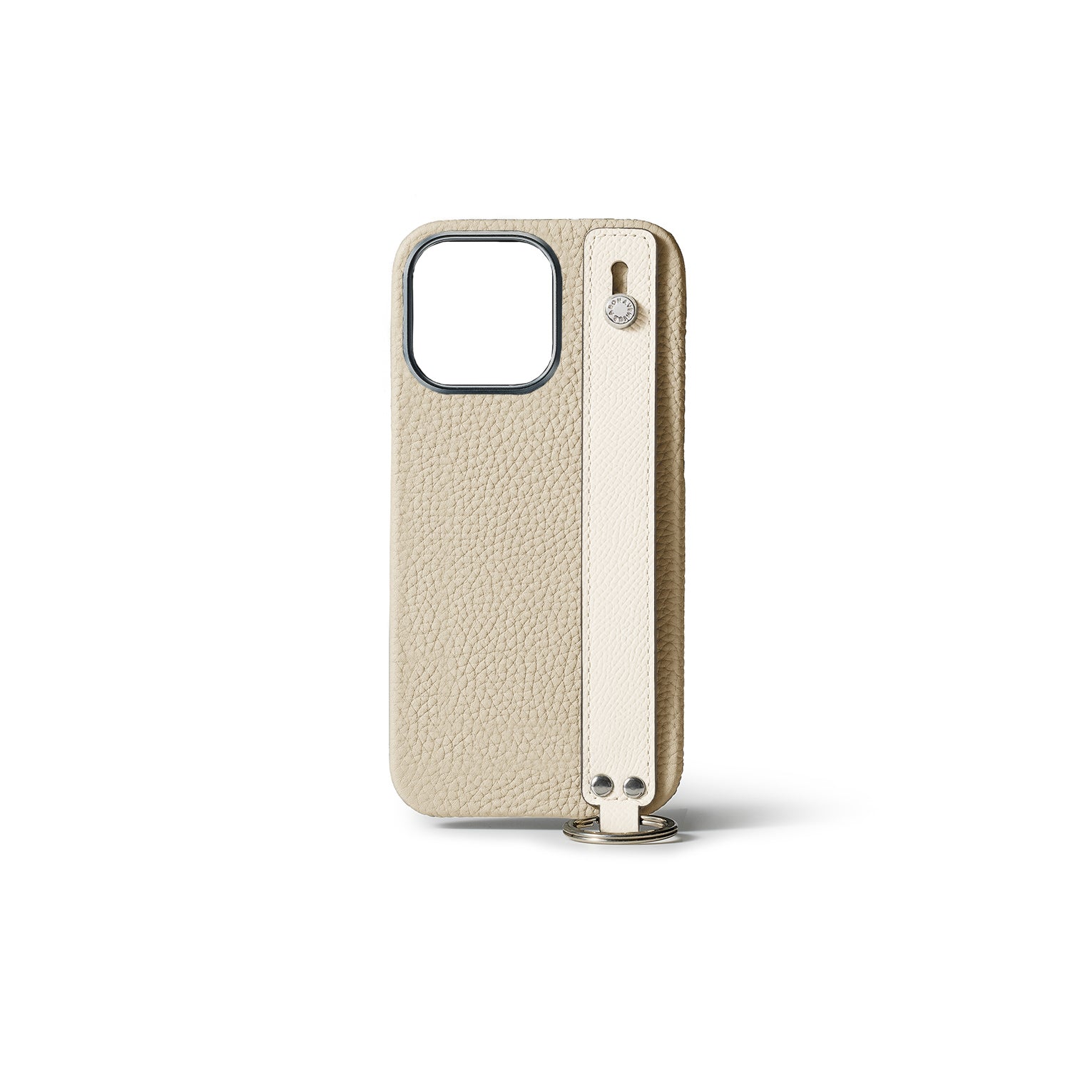 iPhone 15 Pro Back Cover Case with Handle Shrink Leather (Ivory × White (Etoupe edge paint) - Silver)