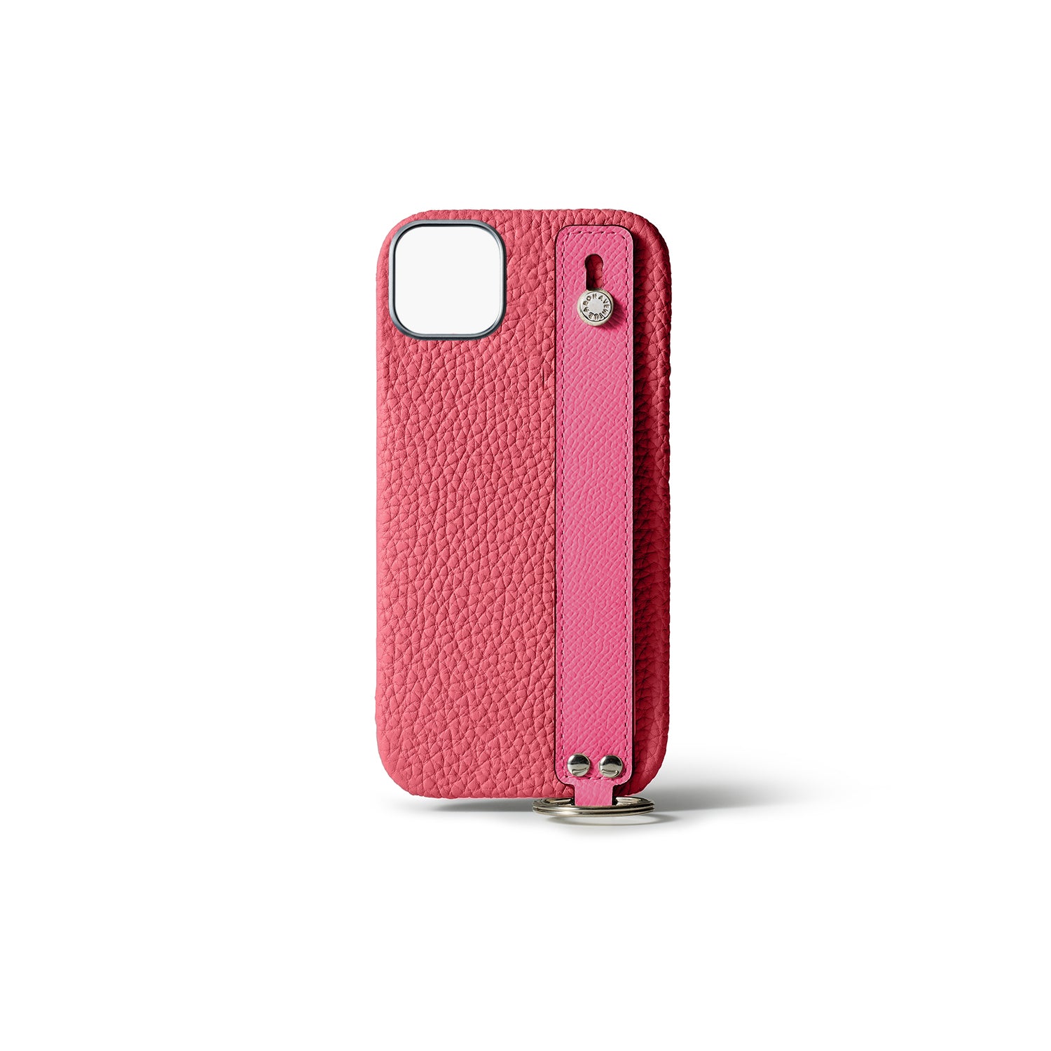 iPhone 15 Plus Back Cover Case with Handle Shrink Leather (Azalee Pink × Fuchsia Pink - Silver)