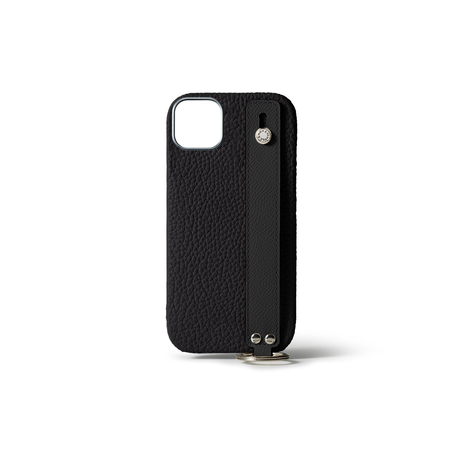iPhone 15 Plus Back Cover Case with Handle Shrink Leather (Black - Silver)