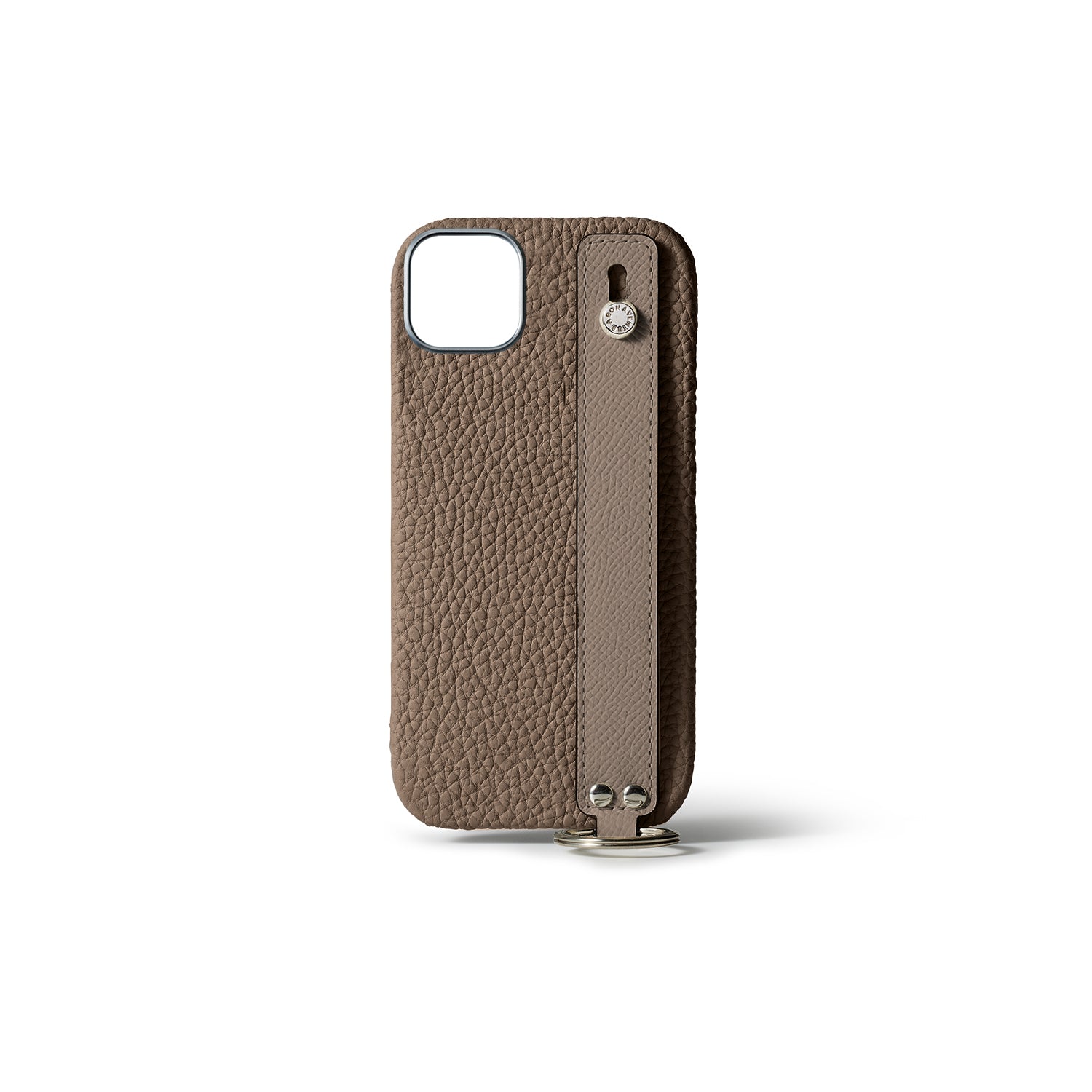 iPhone 15 Plus Back Cover Case with Handle Shrink Leather (Etoupe - Silver)