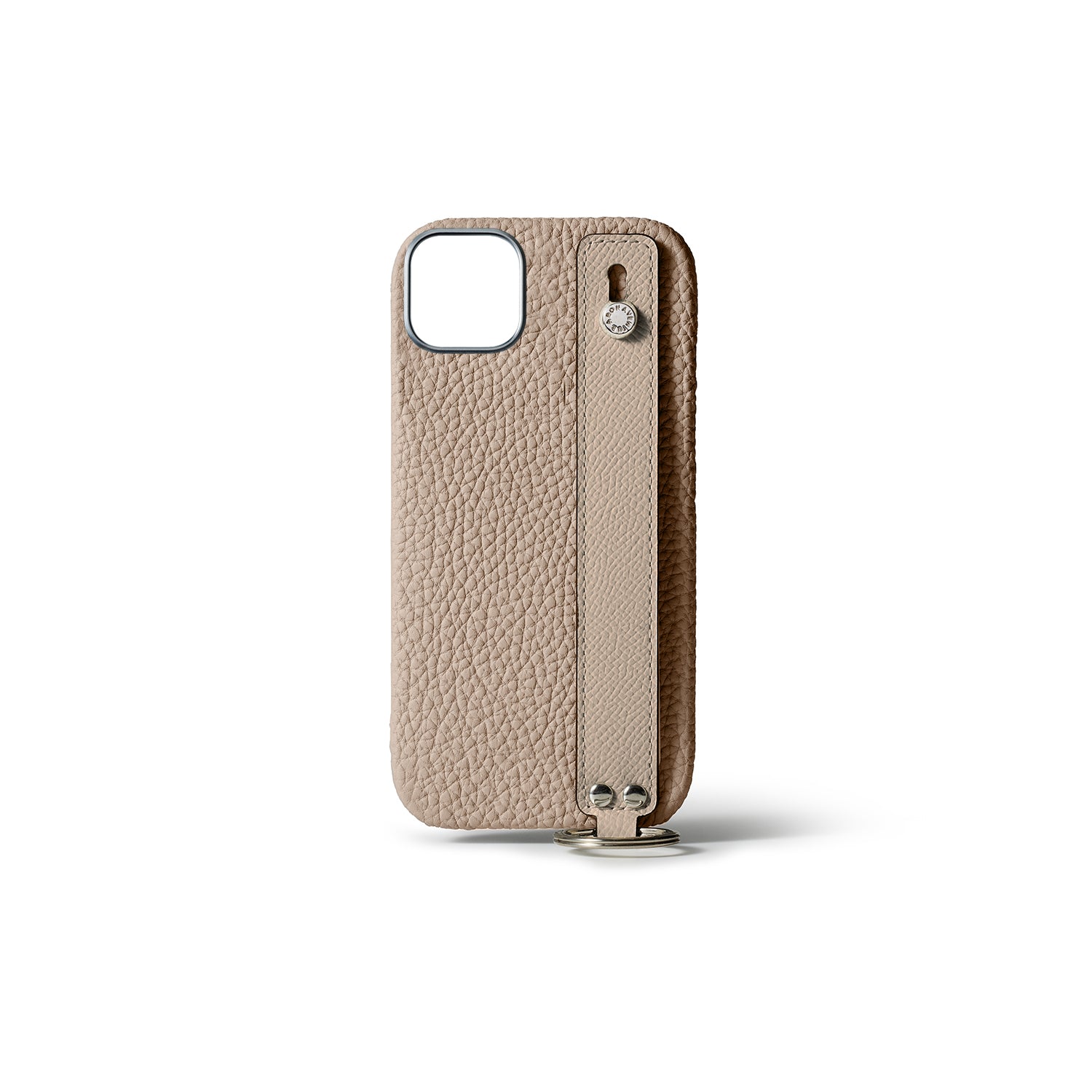 iPhone 15 Plus Back Cover Case with Handle Shrink Leather (Greige - Silver)
