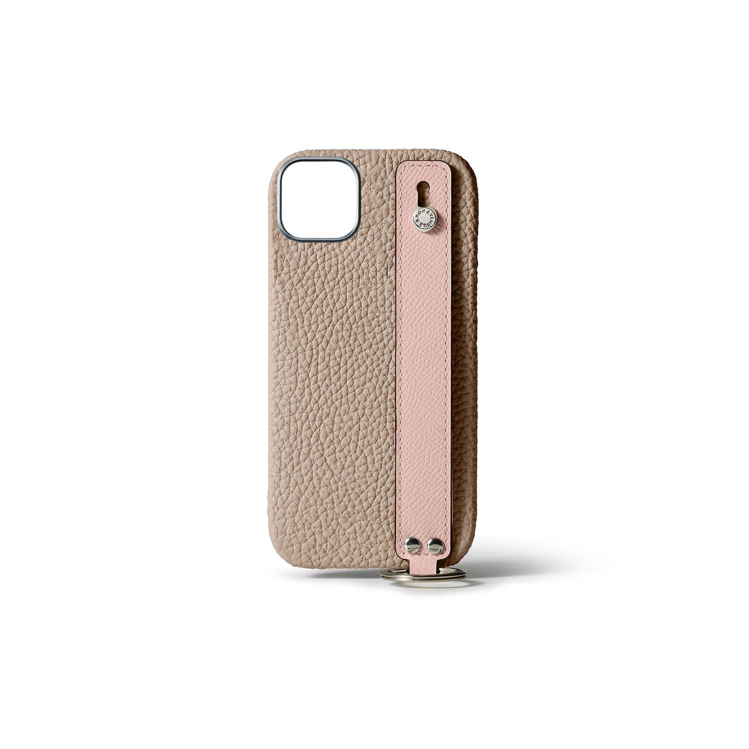iPhone 15 Plus Back Cover Case with Handle Shrink Leather (Greige × Shell Pink - Silver)