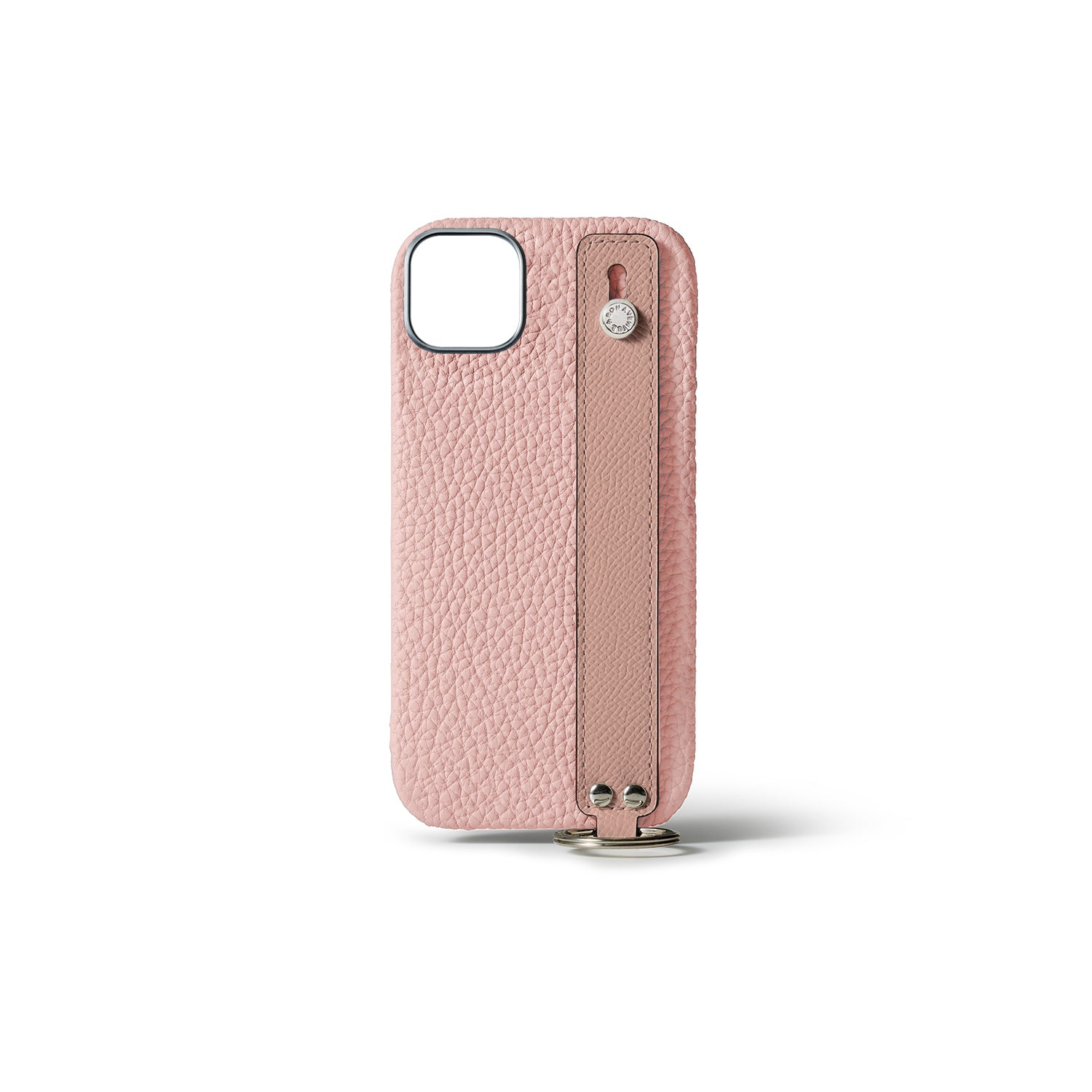 iPhone 15 Plus Back Cover Case with Handle Shrink Leather (Sakura Pink × Shell Pink - Silver)