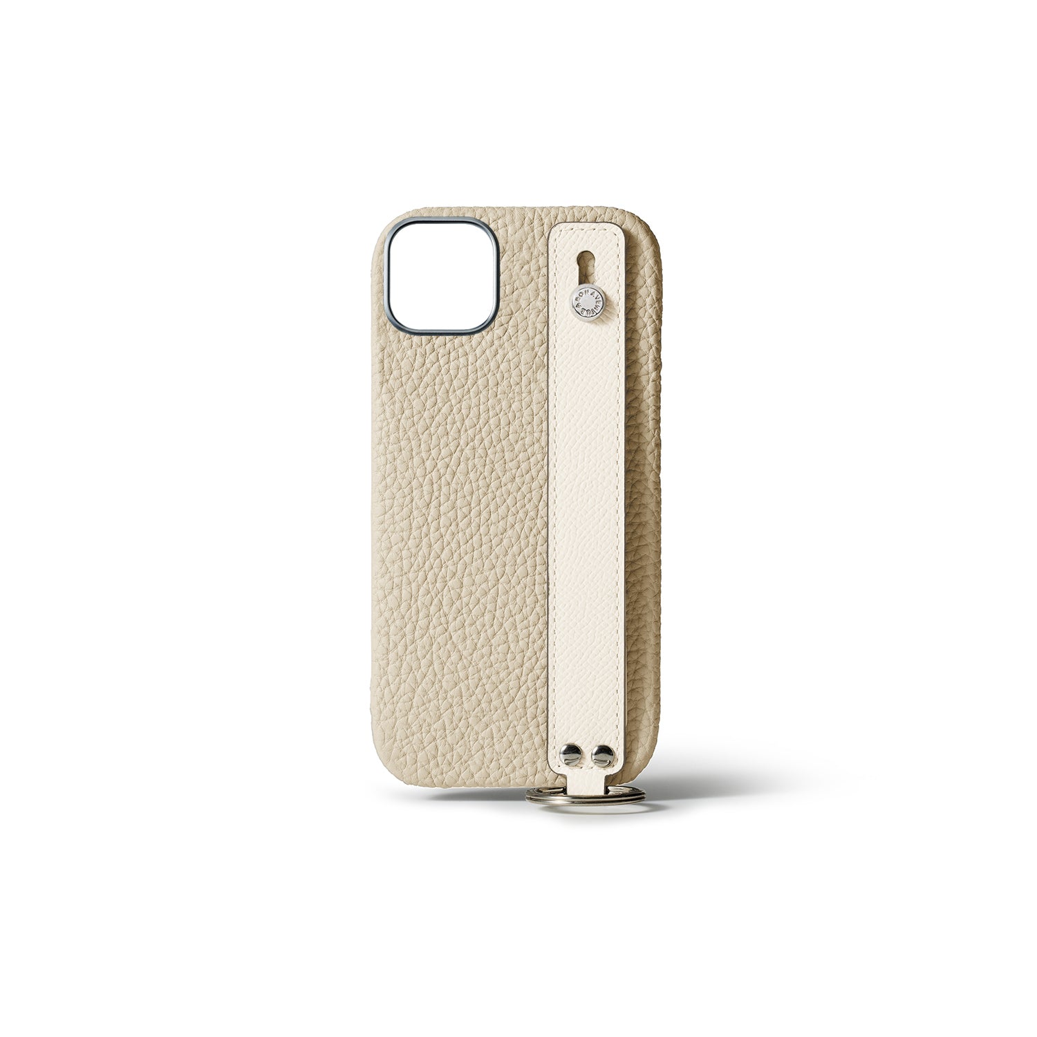 iPhone 15 Plus Back Cover Case with Handle Shrink Leather (Ivory × White (Etoupe edge paint) - Silver)