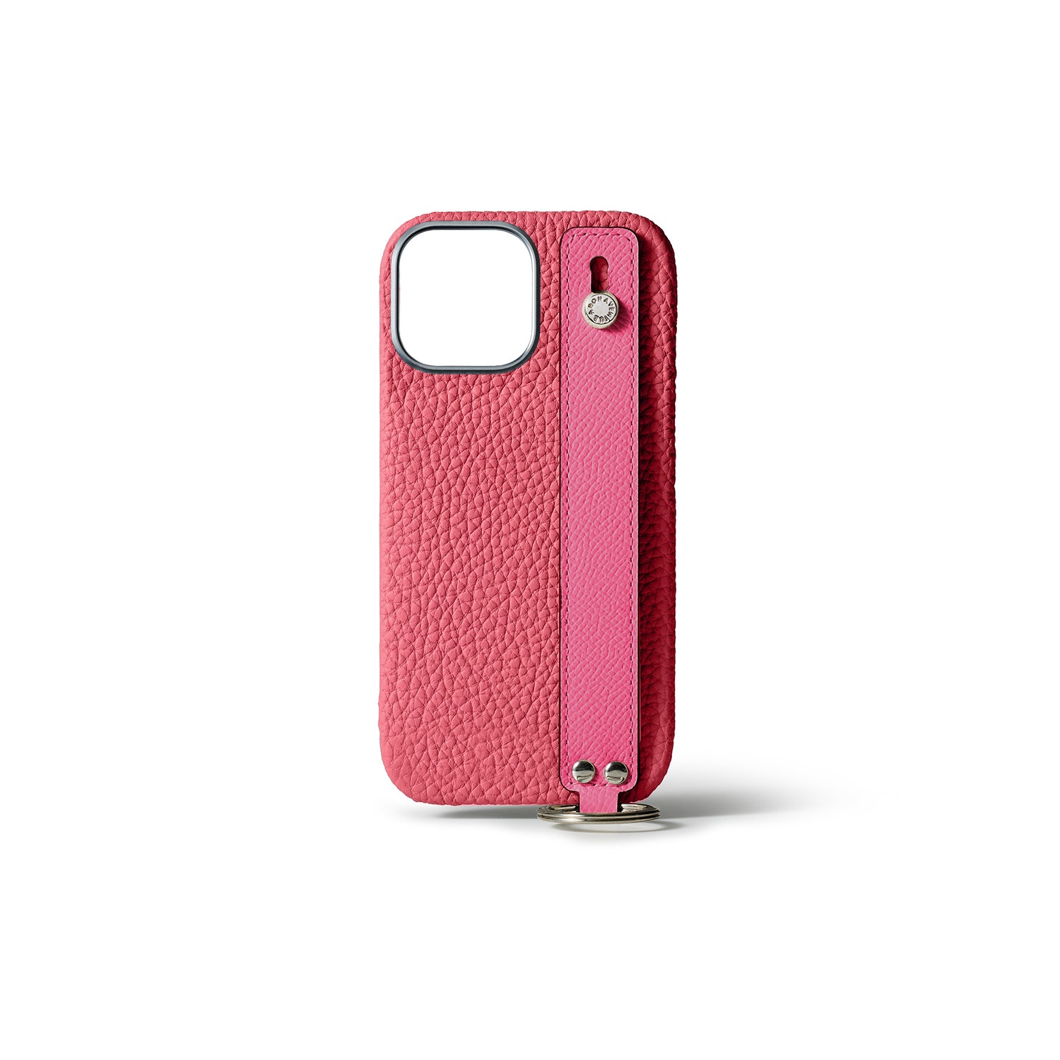 iPhone 15 Pro Max Back Cover Case with Handle Shrink Leather (Azalee Pink × Fuchsia Pink - Silver)