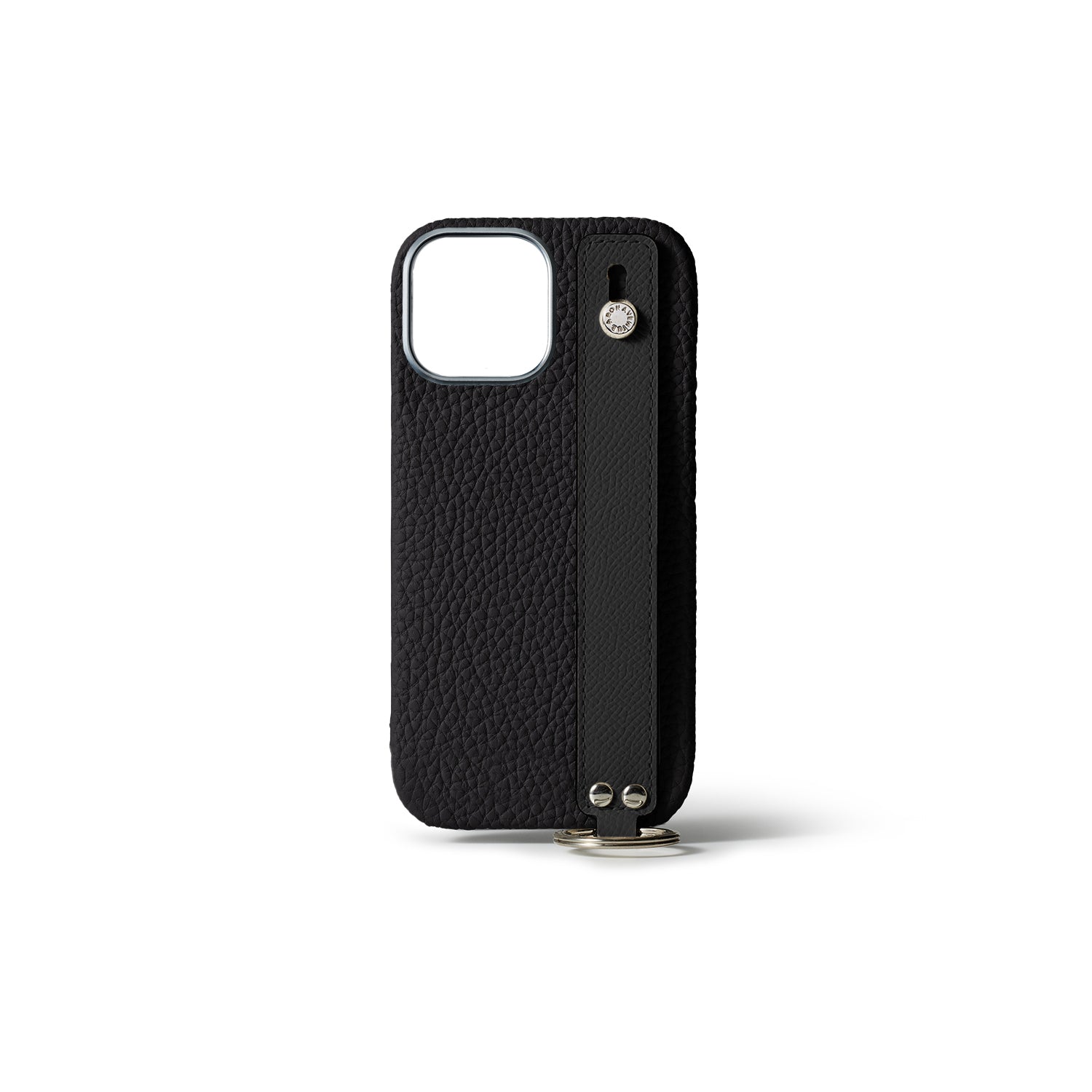 iPhone 15 Pro Max Back Cover Case with Handle Shrink Leather (Black - Silver)