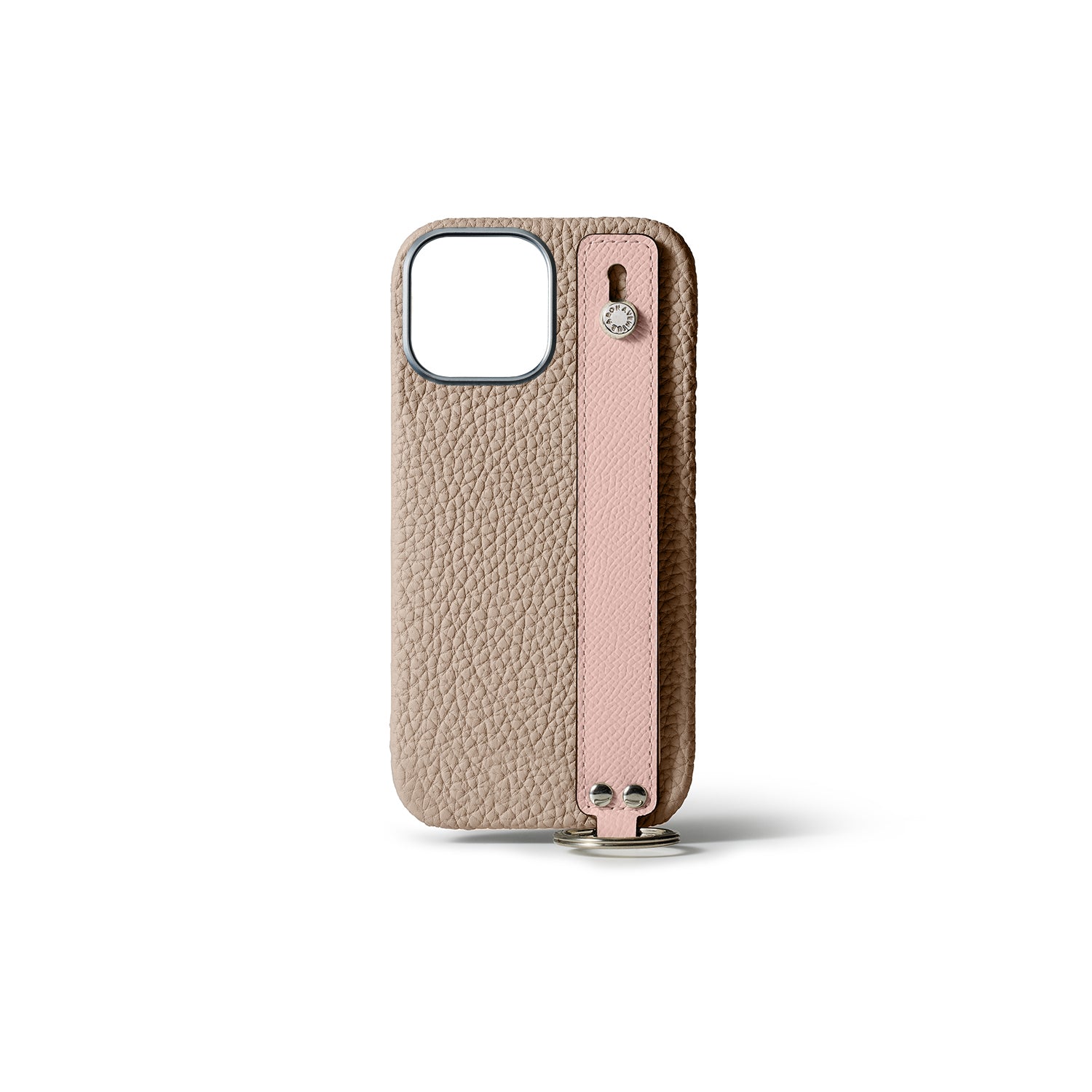 iPhone 15 Pro Max Back Cover Case with Handle Shrink Leather (Greige × Shell Pink - Silver)