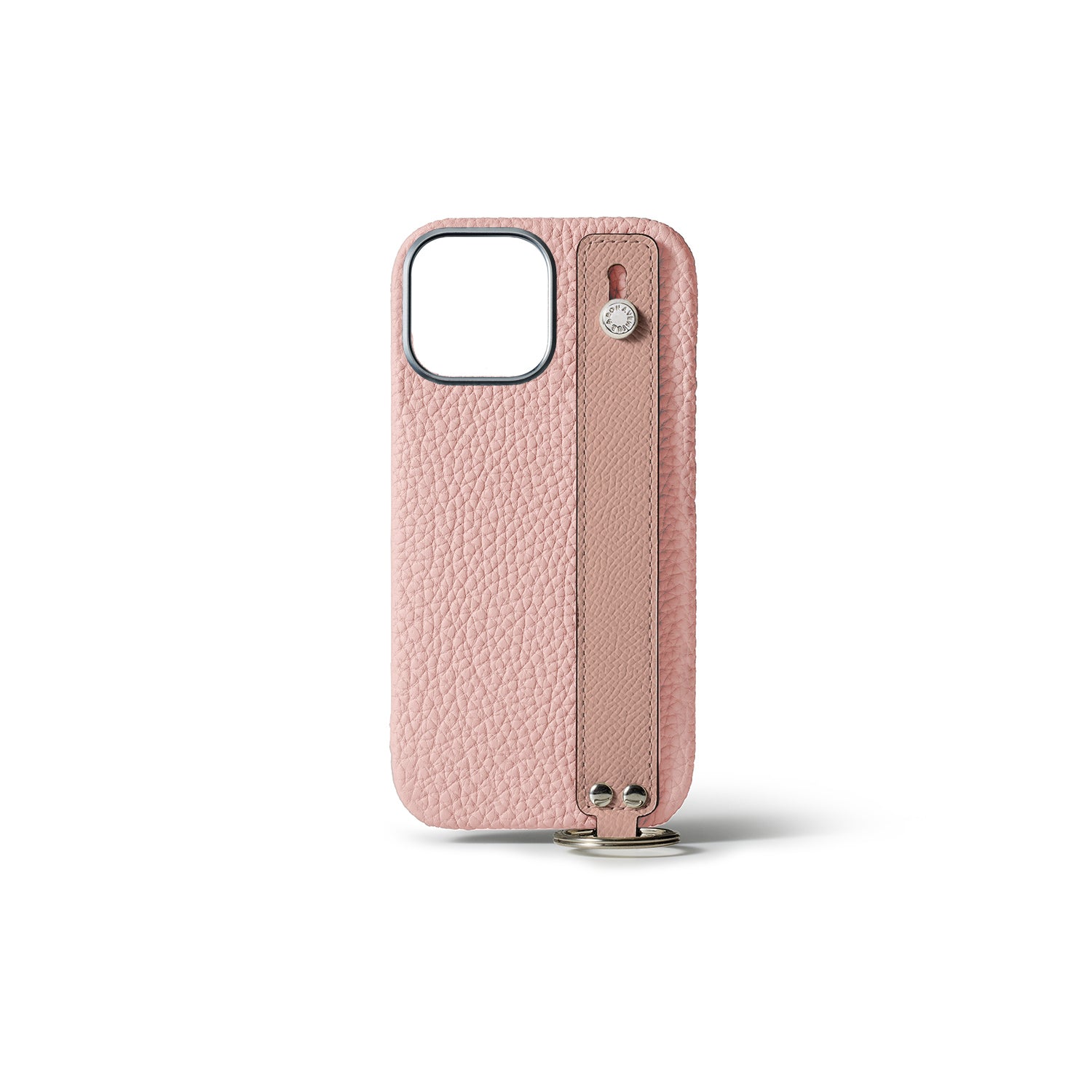 iPhone 15 Pro Max Back Cover Case with Handle Shrink Leather (Sakura Pink × Shell Pink - Silver)