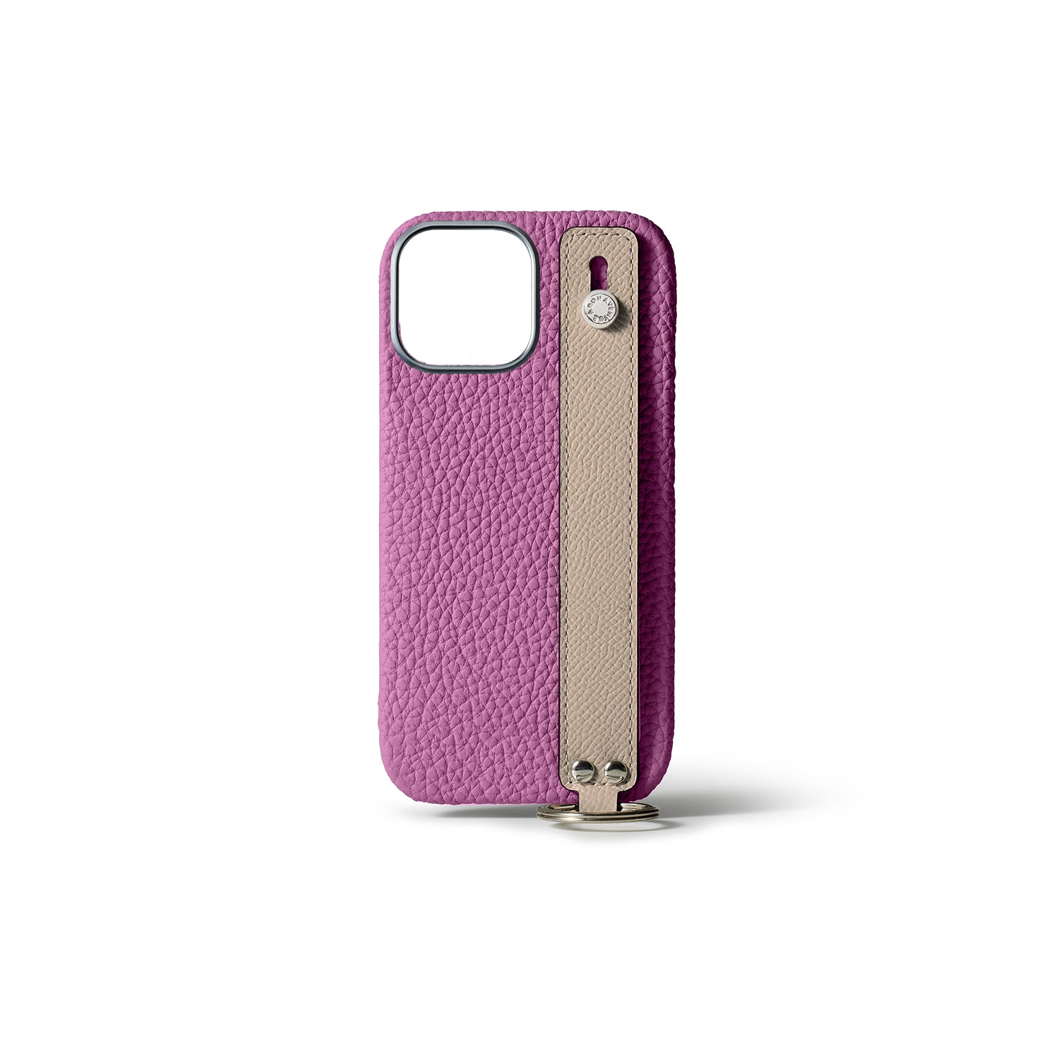 iPhone 15 Pro Max Back Cover Case with Handle Shrink Leather (Pearl Purple × Greige - Silver)