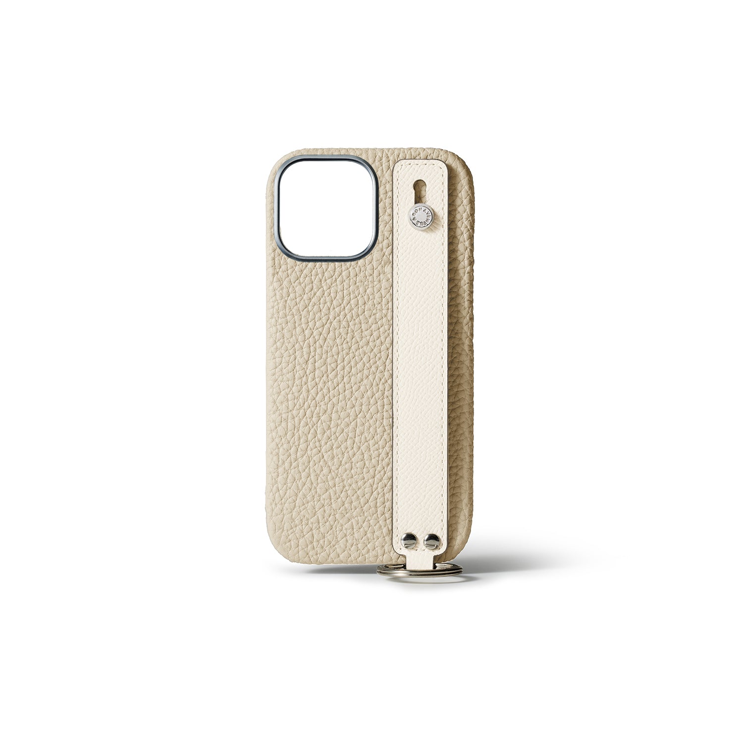 iPhone 15 Pro Max Back Cover Case with Handle Shrink Leather (Ivory × White (Etoupe edge paint) - Silver)