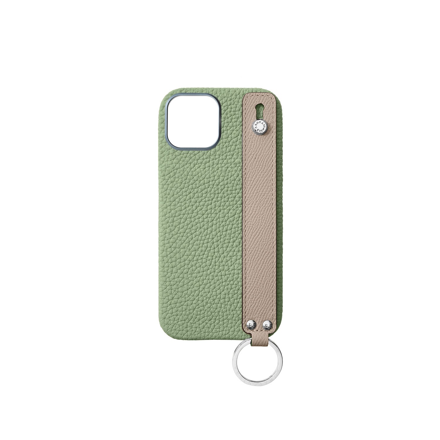 iPhone 16 Back Cover Case with Handle Shrink Leather (Atmos Green × Greige - Silver)