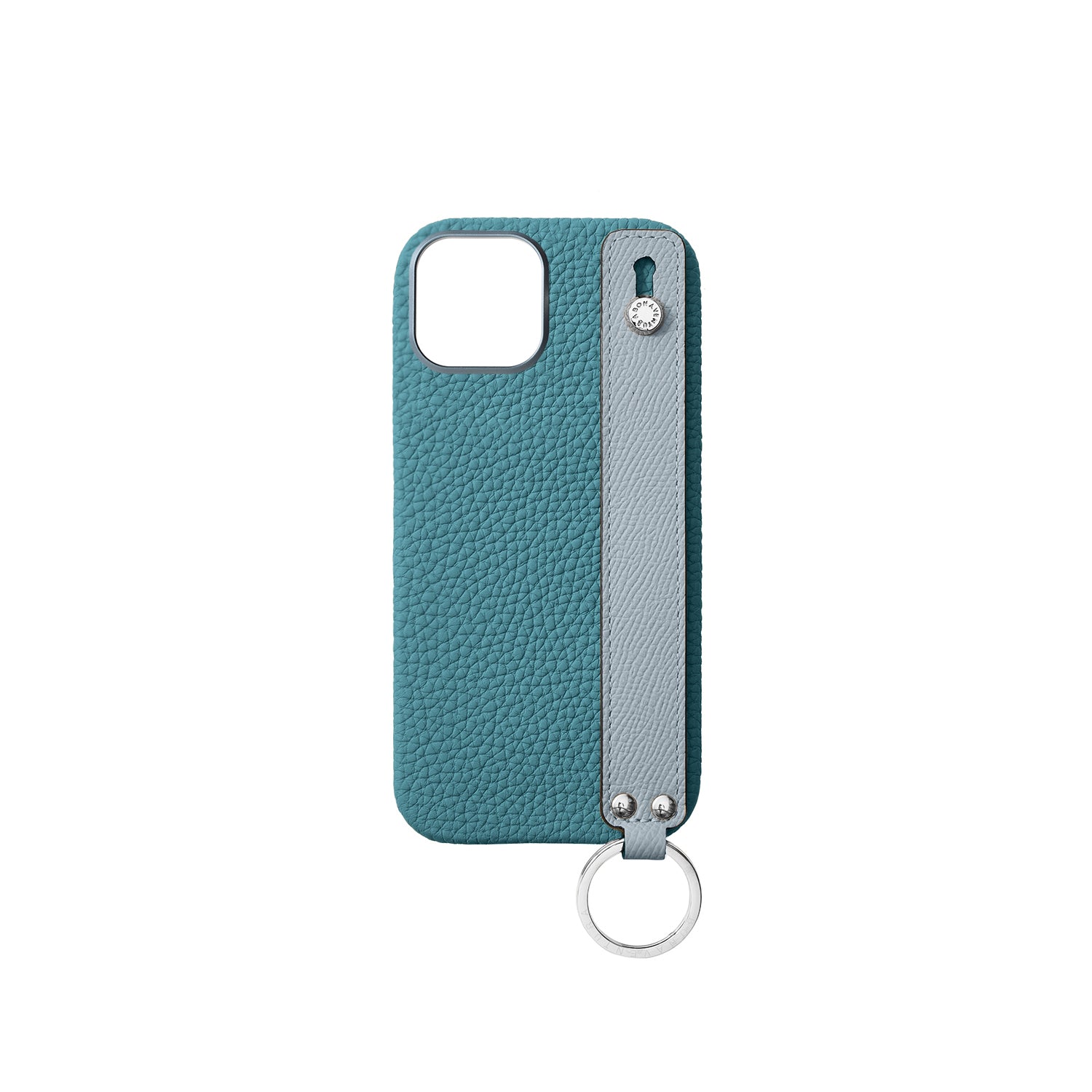 iPhone 16 Back Cover Case with Handle Shrink Leather (Blue Cyan × Blue Lin - Silver)