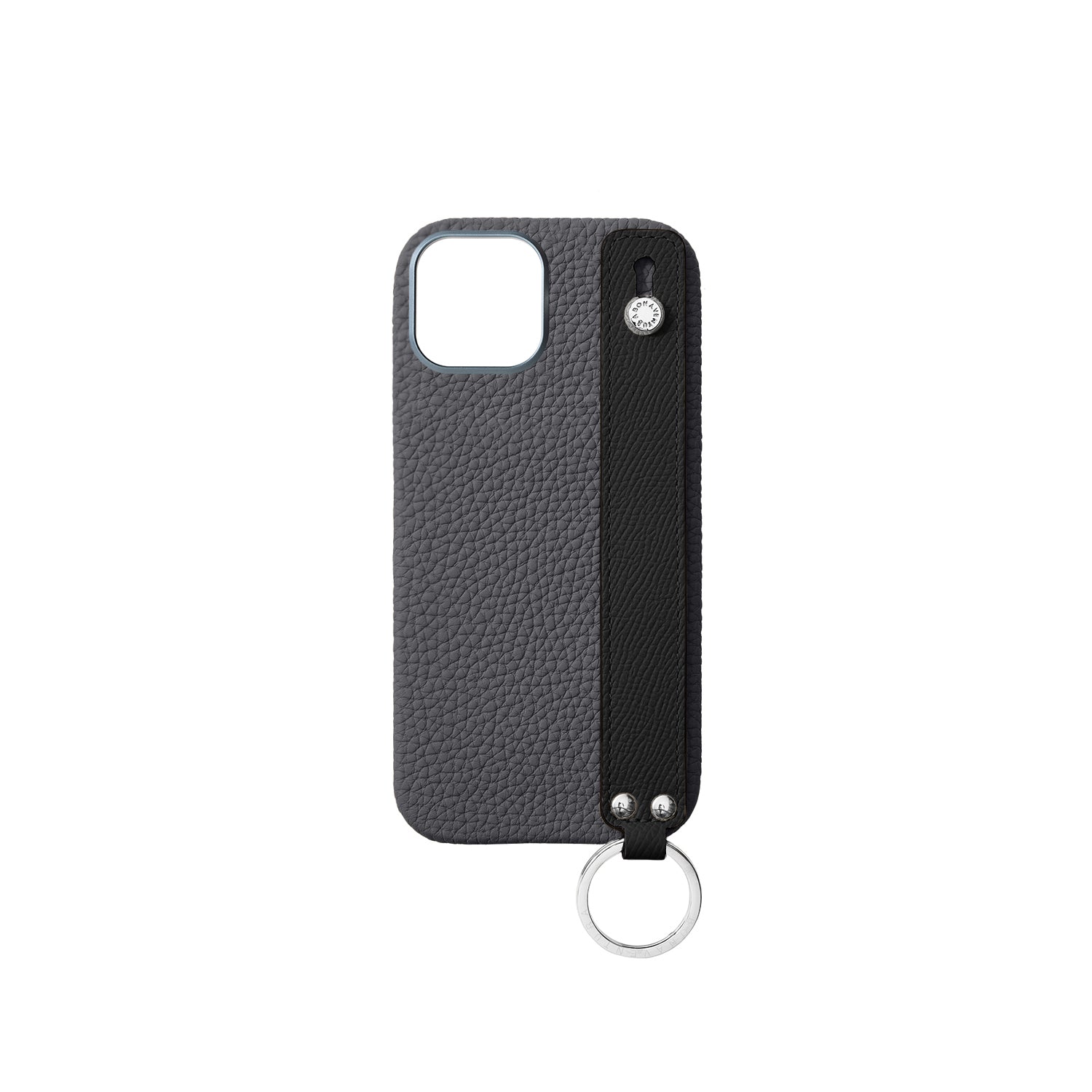 iPhone 16 Back Cover Case with Handle Shrink Leather (Charcoal Gray × Black - Silver)