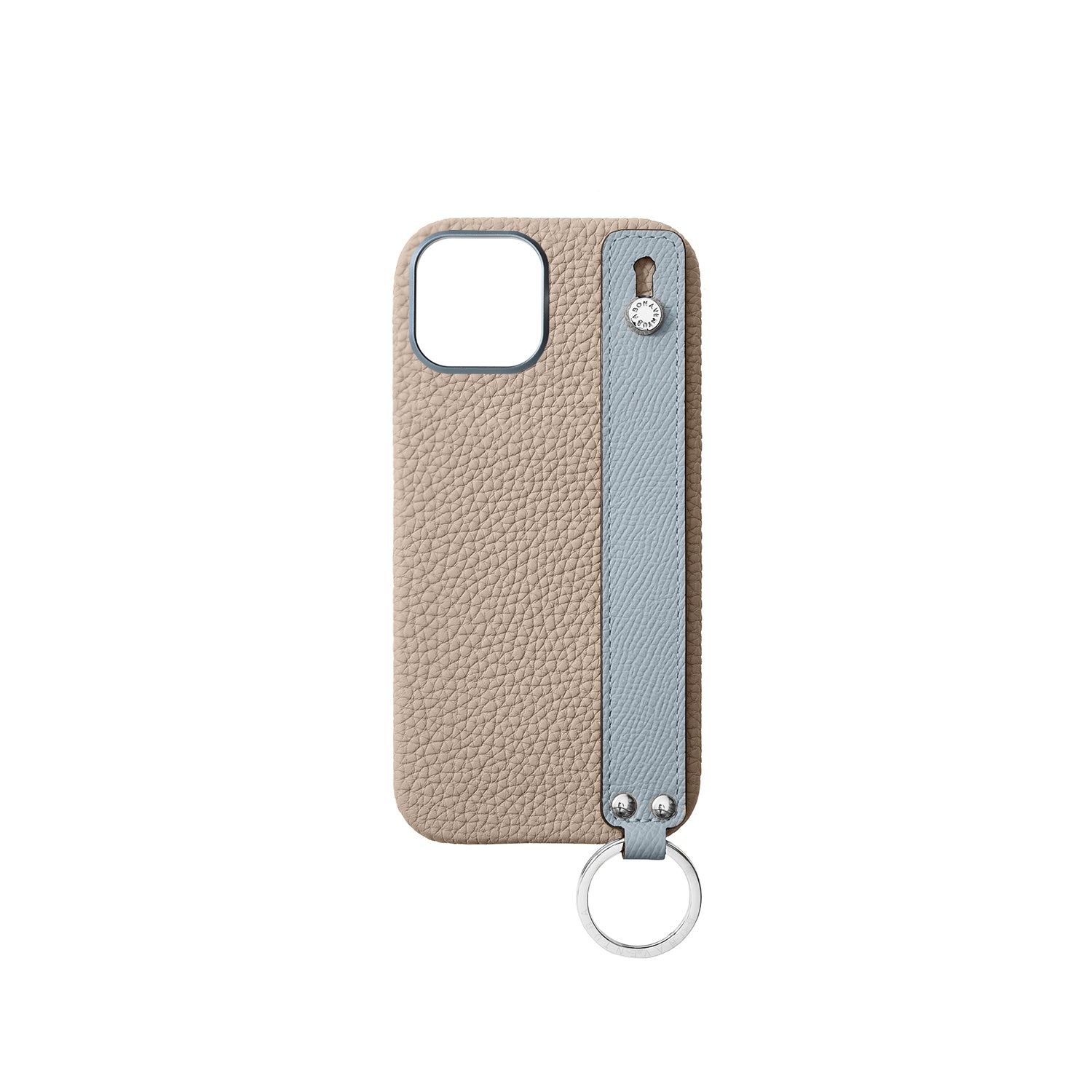 iPhone 16 Back Cover Case with Handle Shrink Leather (Greige × Blue Lin - Silver)