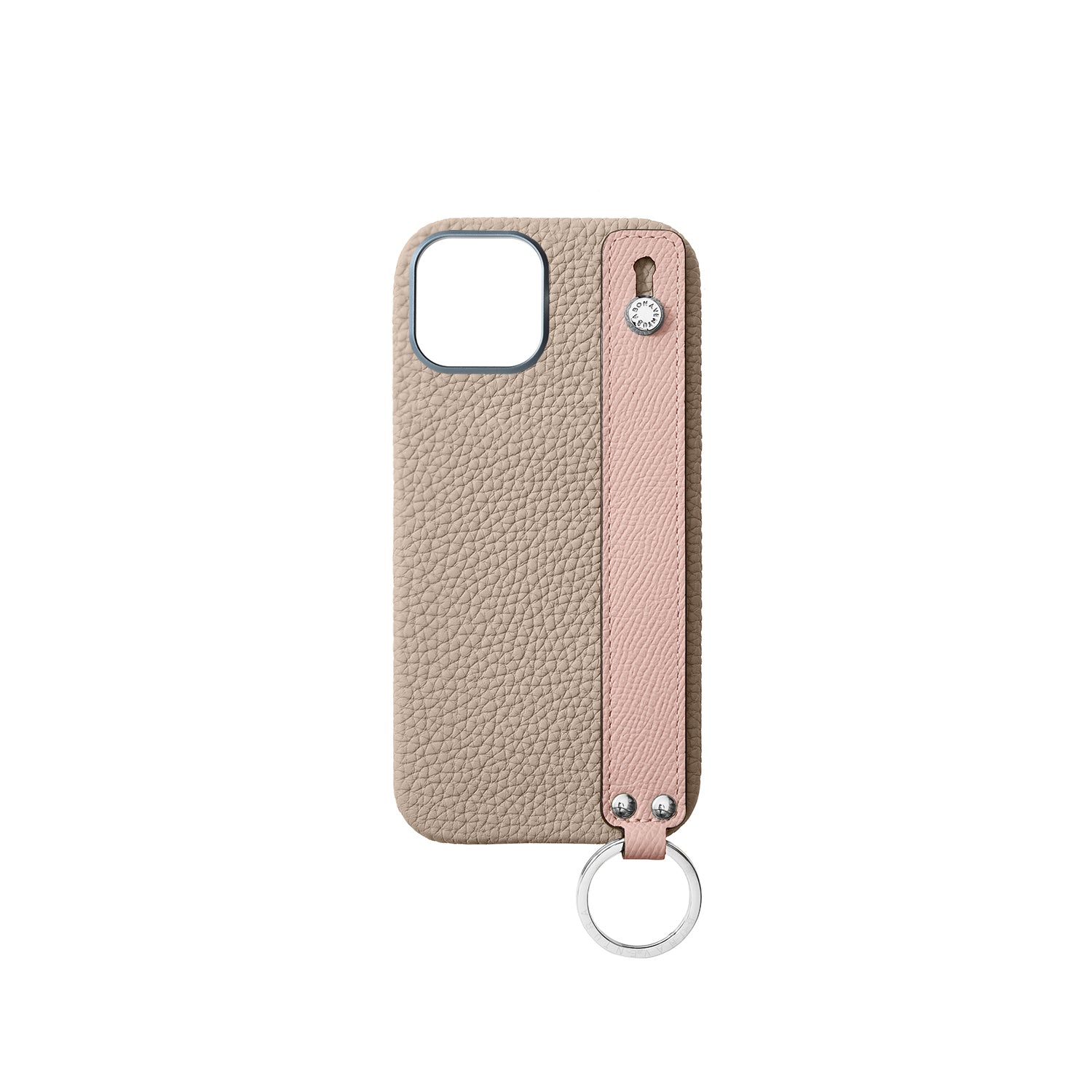 iPhone 16 Back Cover Case with Handle Shrink Leather (Greige × Shell Pink - Silver)
