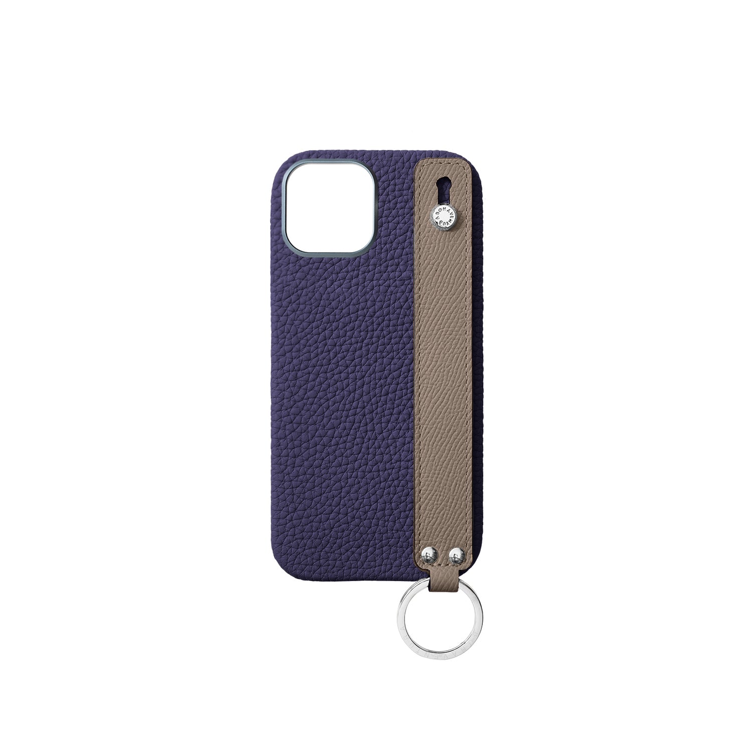 iPhone 16 Back Cover Case with Handle Shrink Leather (Indigo Blue × Etoupe - Silver)