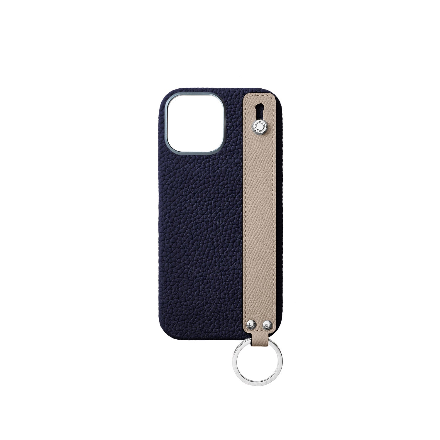 iPhone 16 Back Cover Case with Handle Shrink Leather (Navy × Greige - Silver)