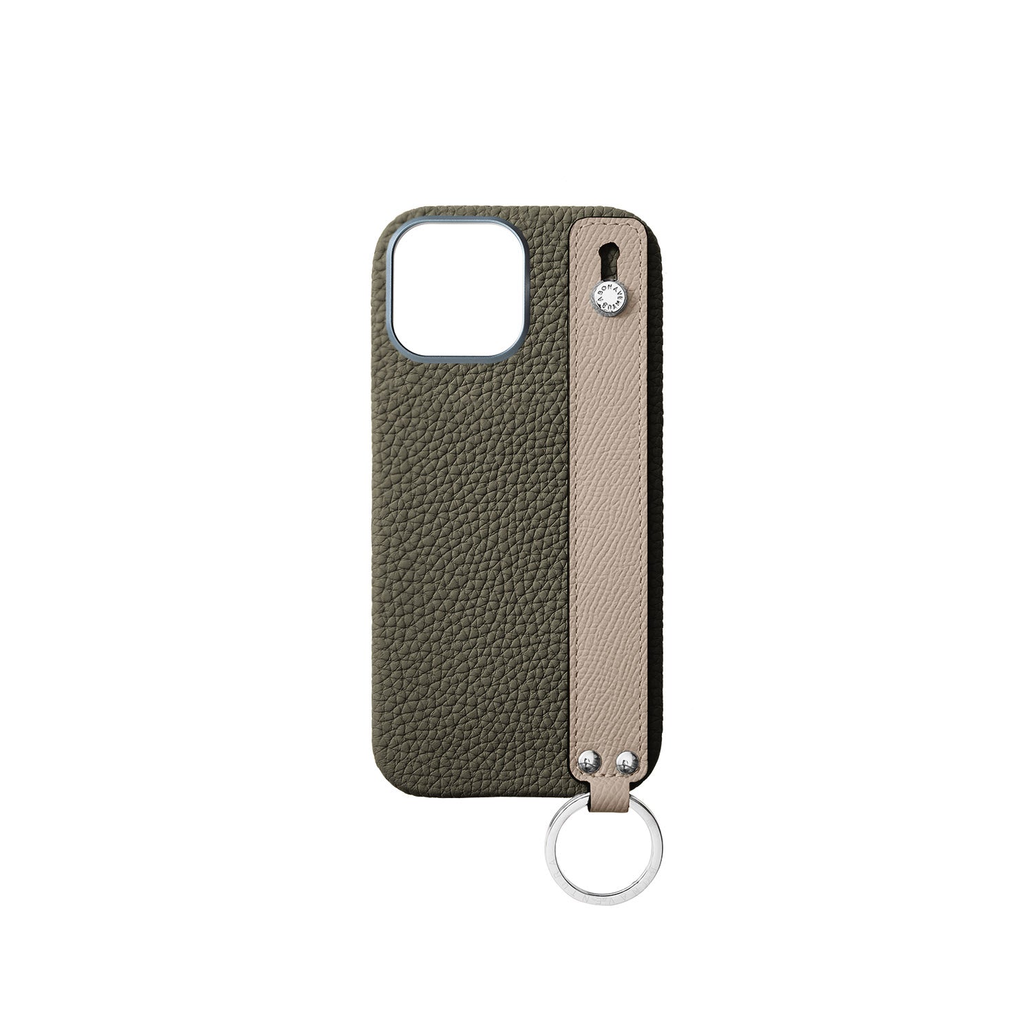 iPhone 16 Back Cover Case with Handle Shrink Leather (Olive × Greige - Silver)