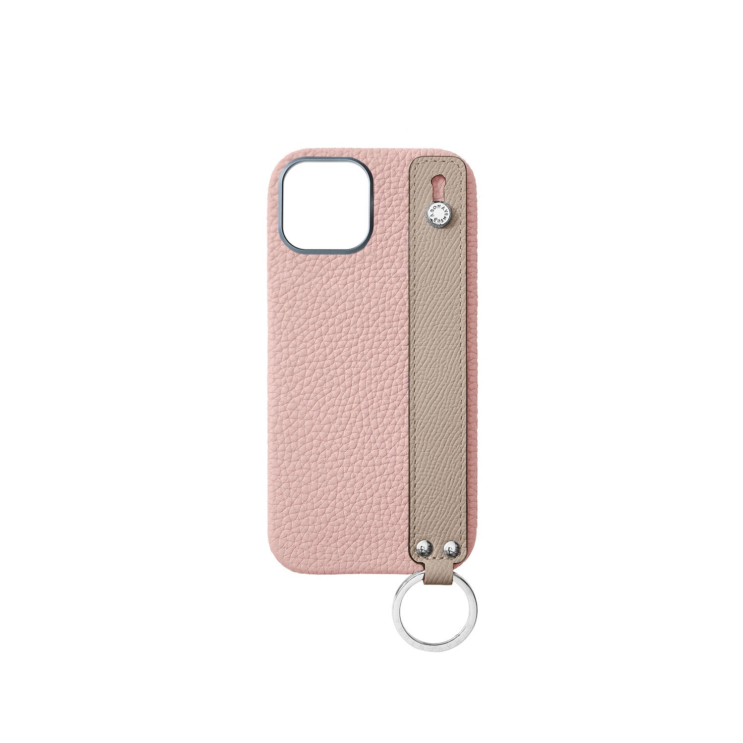 iPhone 16 Back Cover Case with Handle Shrink Leather (Sakura Pink × Greige - Silver)