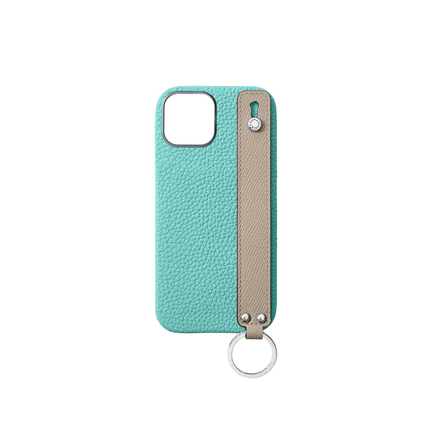 iPhone 16 Back Cover Case with Handle Shrink Leather (Atoll Blue × Greige (Etoupe edge paint) - Silver)
