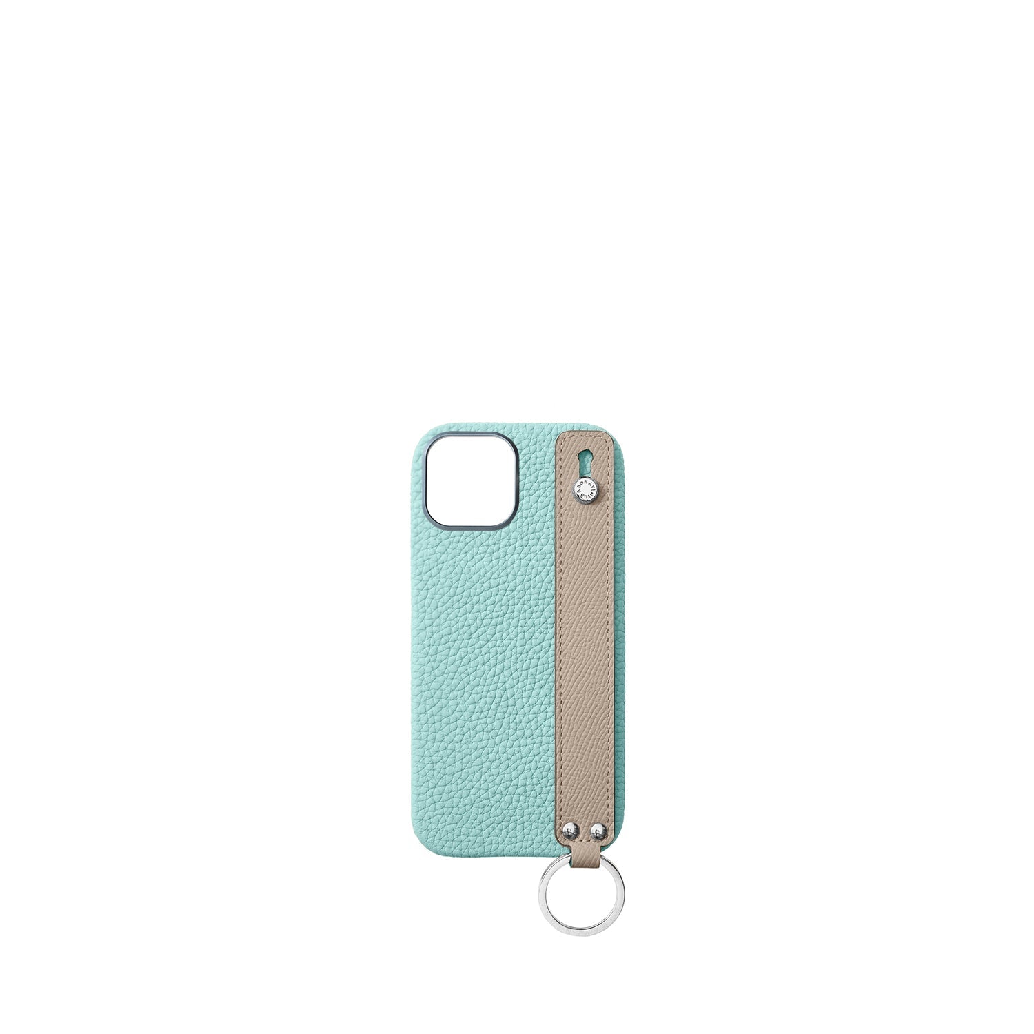 iPhone 16 Back Cover Case with Handle Shrink Leather (Mare Blue × Greige (Etoupe edge paint) - Silver)