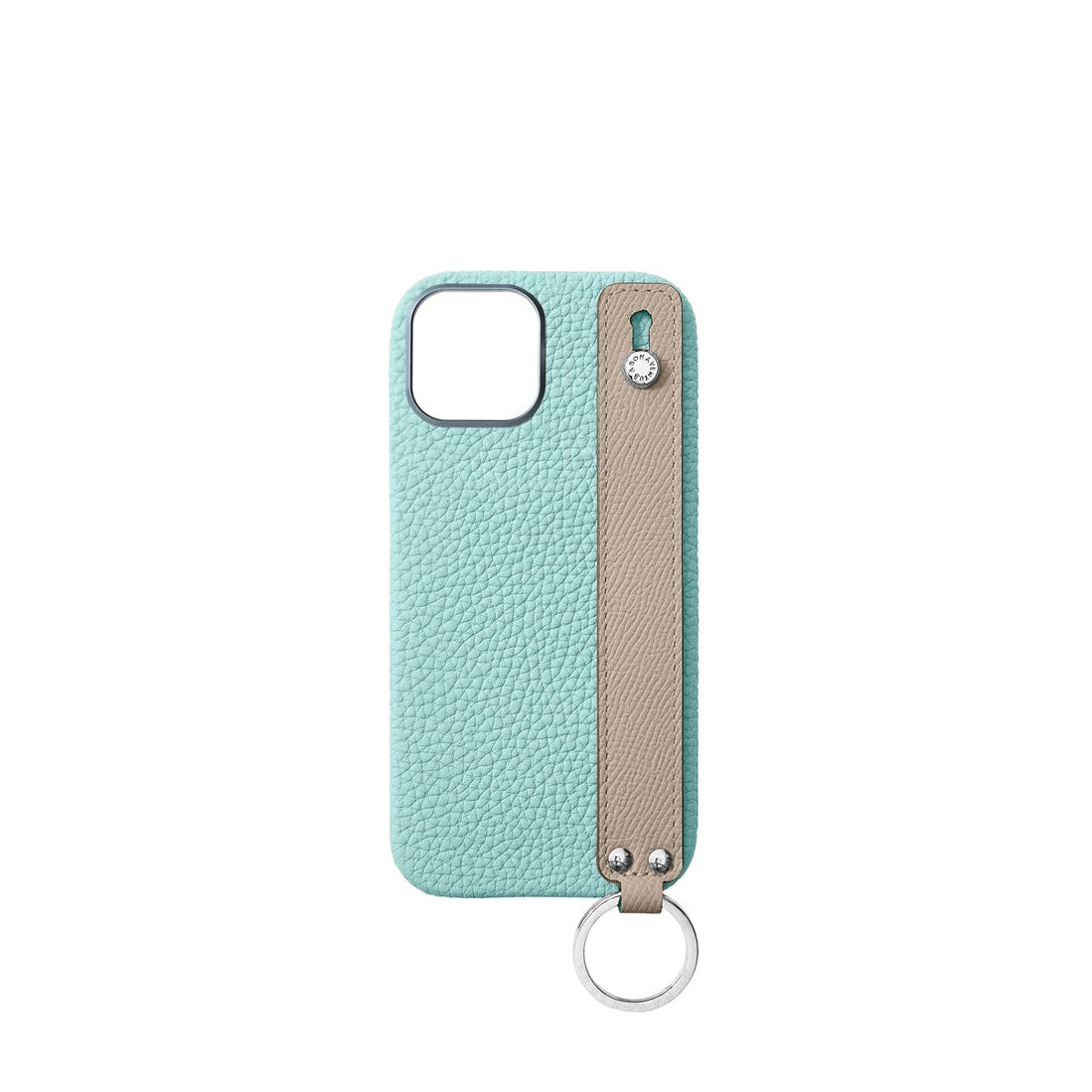 iPhone 16 Back Cover Case with Handle Shrink Leather (Mare Blue × Greige (Etoupe edge paint) - Silver)