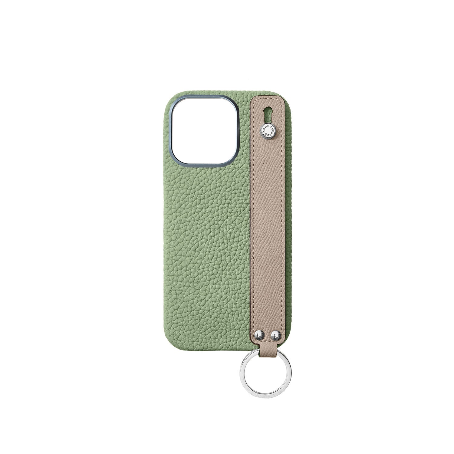 iPhone 16 Pro Back Cover Case with Handle Shrink Leather (Atmos Green × Greige - Silver)