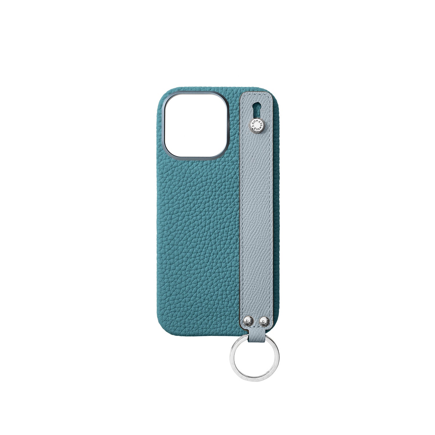 iPhone 16 Pro Back Cover Case with Handle Shrink Leather (Blue Cyan × Blue Lin - Silver)