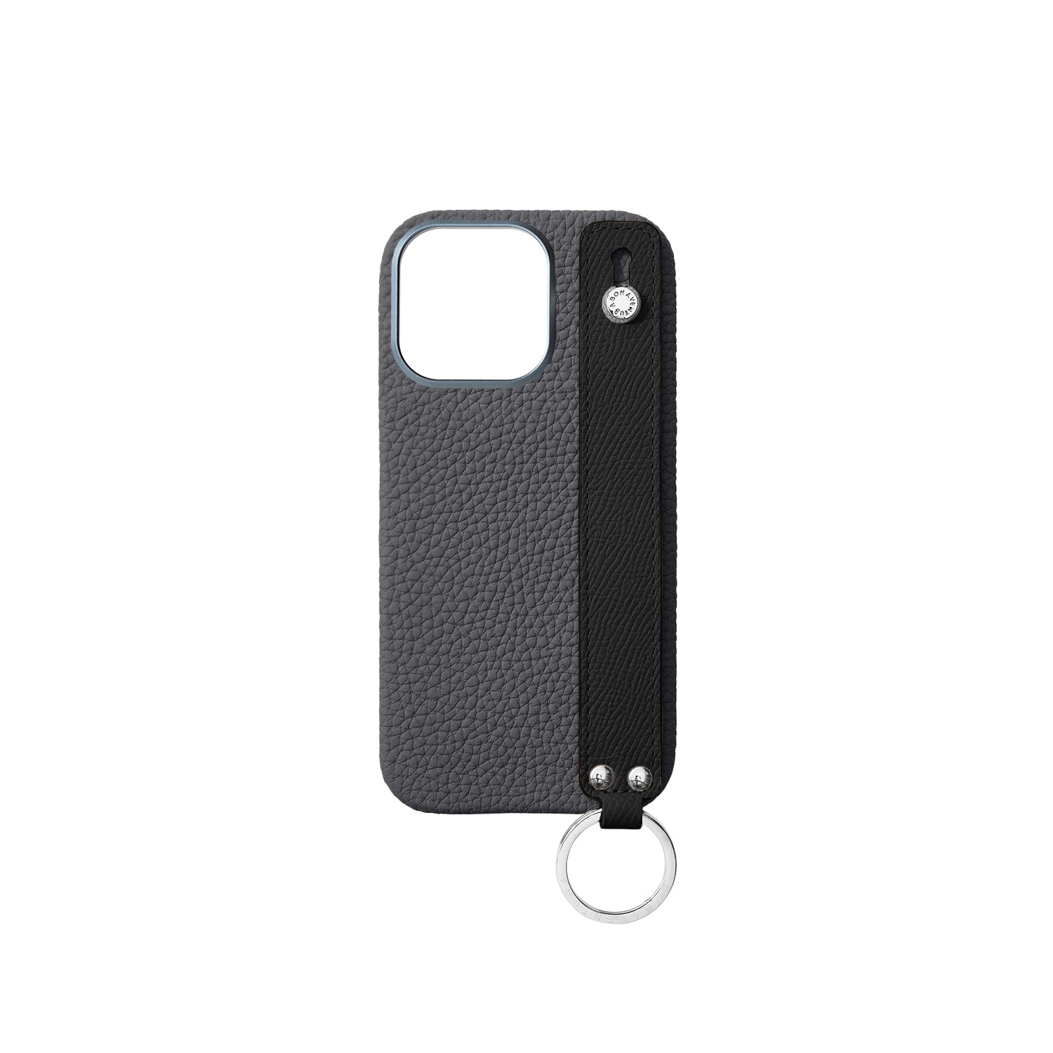 iPhone 16 Pro Back Cover Case with Handle Shrink Leather (Charcoal Gray × Black - Silver)