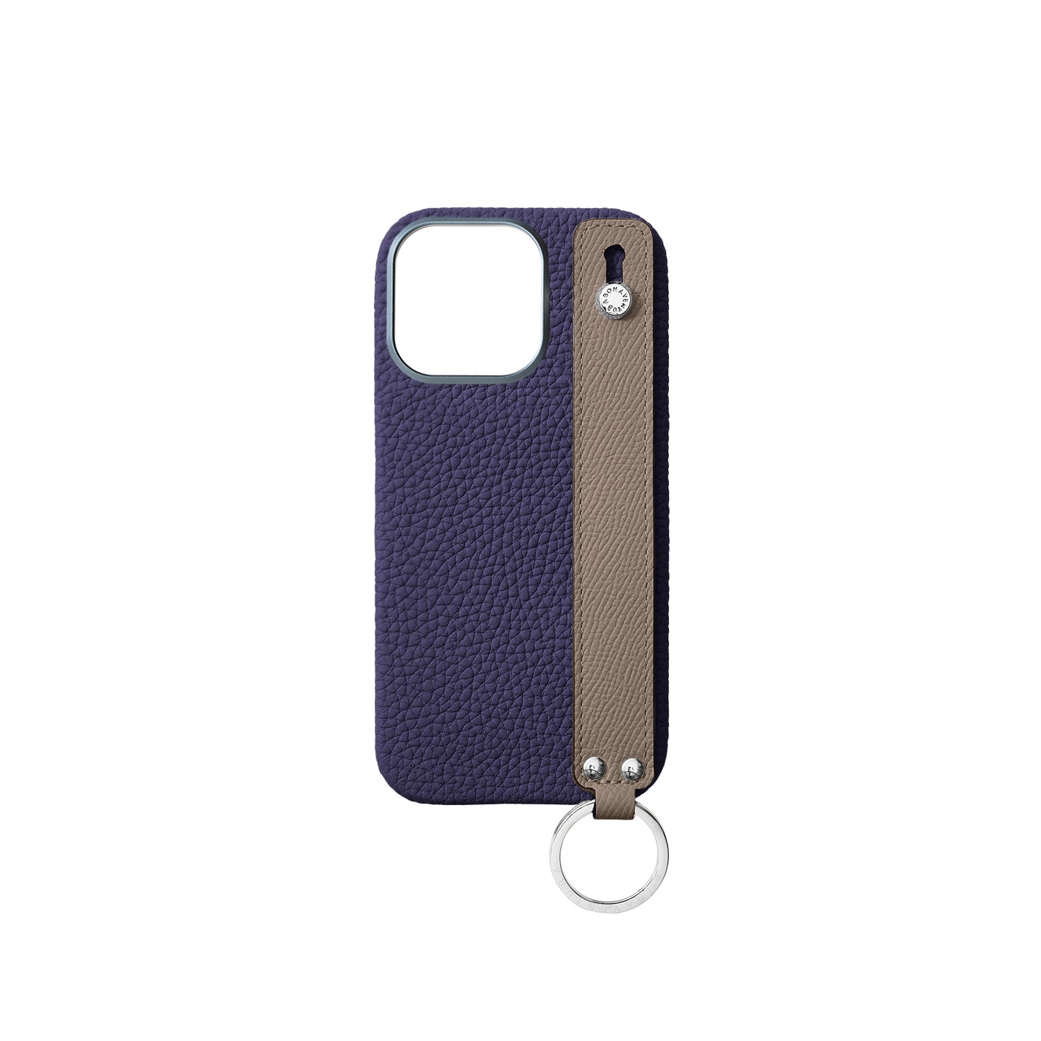 iPhone 16 Pro Back Cover Case with Handle Shrink Leather (Indigo Blue × Etoupe - Silver)