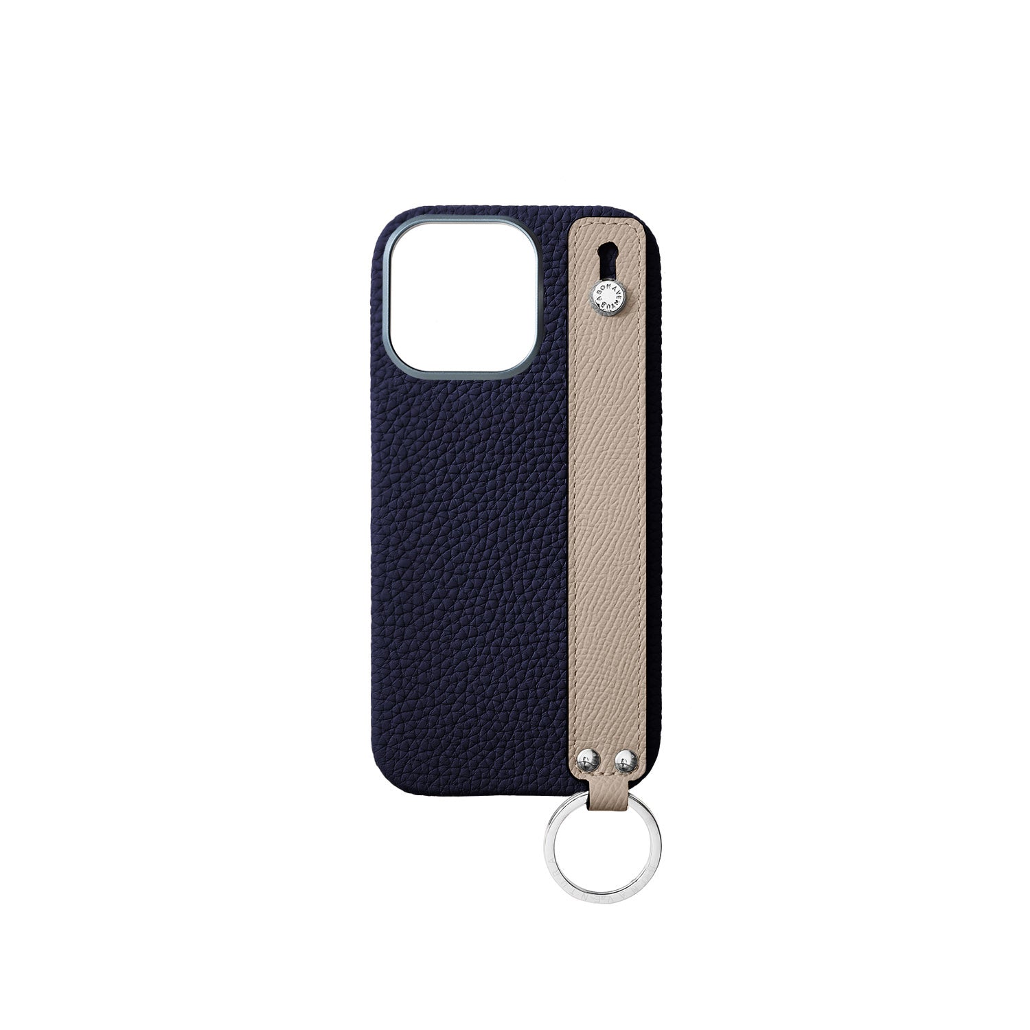 iPhone 16 Pro Back Cover Case with Handle Shrink Leather (Navy × Greige - Silver)
