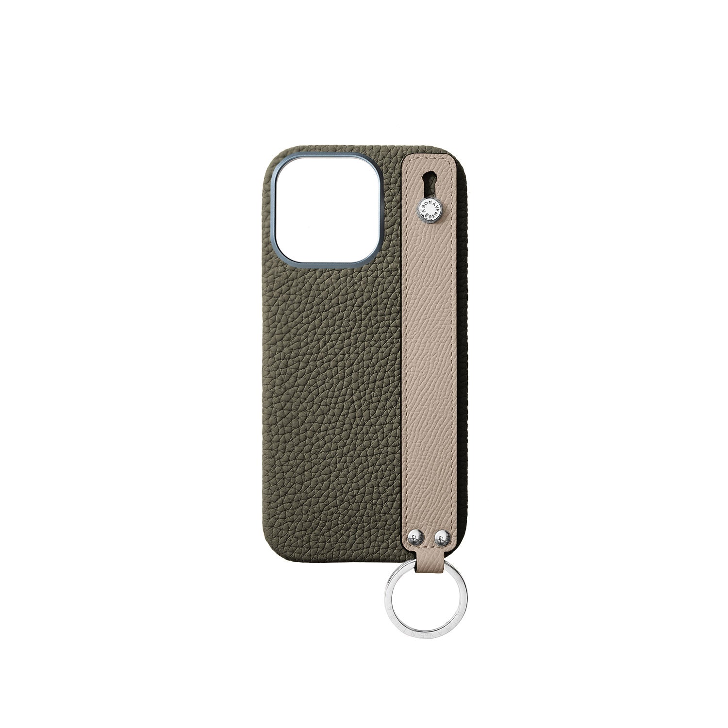 iPhone 16 Pro Back Cover Case with Handle Shrink Leather (Olive × Greige - Silver)