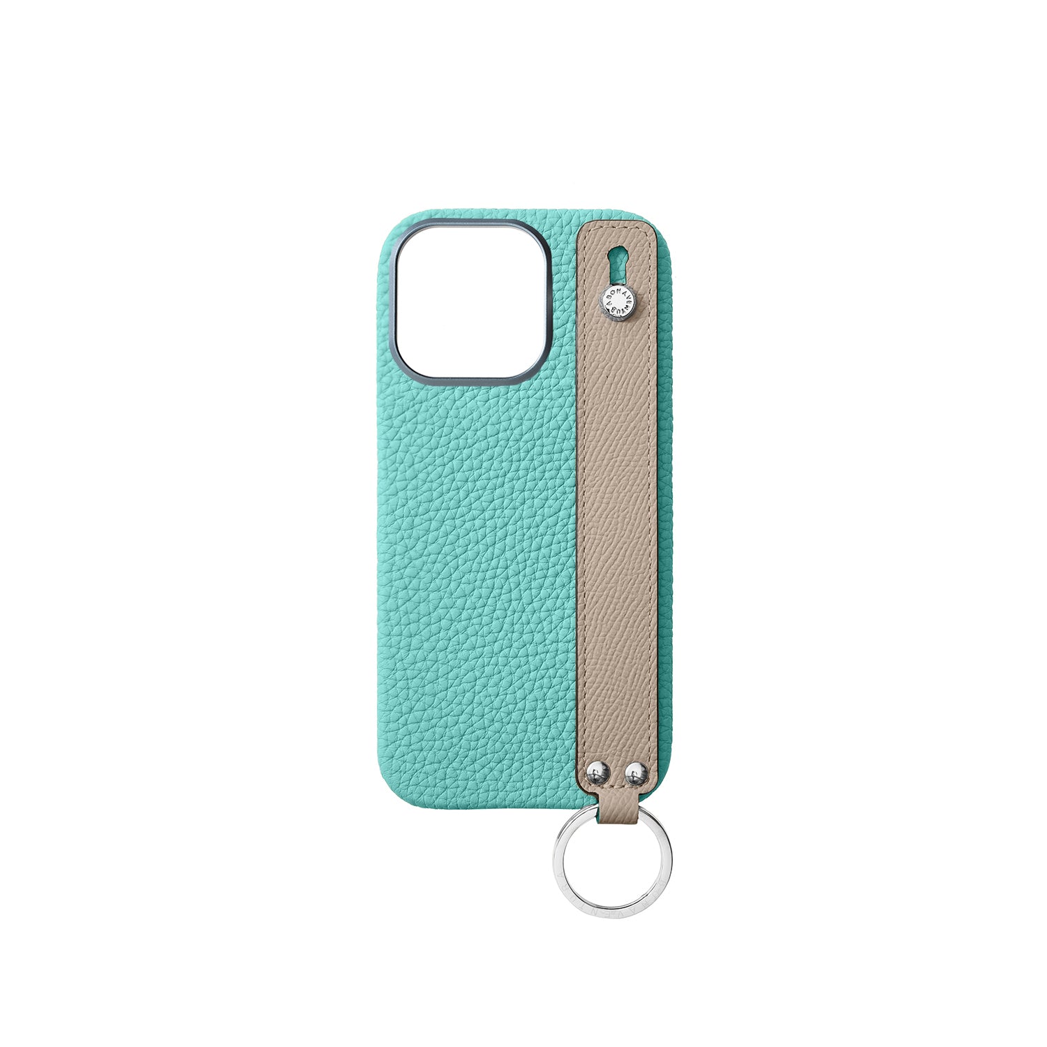 iPhone 16 Pro Back Cover Case with Handle Shrink Leather (Atoll Blue × Greige (Etoupe edge paint) - Silver)