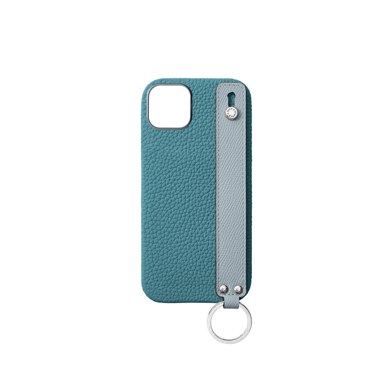 iPhone 16 Plus Back Cover Case with Handle Shrink Leather (Blue Cyan × Blue Lin - Silver)