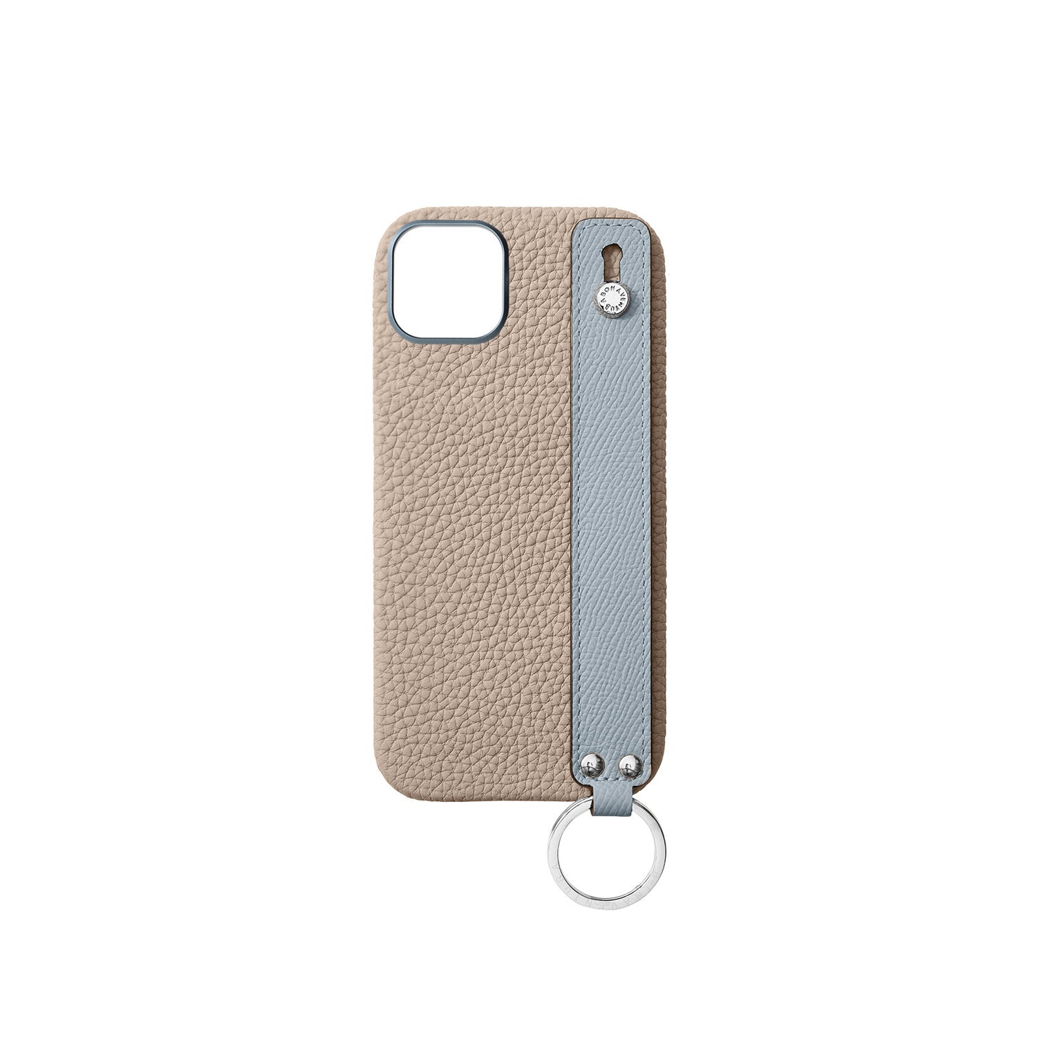 iPhone 16 Plus Back Cover Case with Handle Shrink Leather (Greige × Blue Lin - Silver)