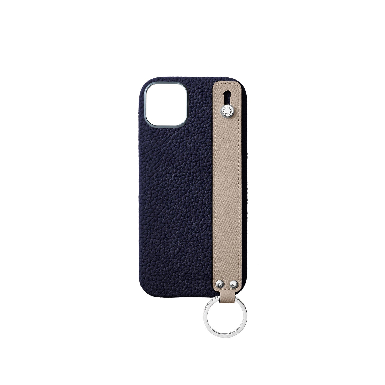 iPhone 16 Plus Back Cover Case with Handle Shrink Leather (Navy × Greige - Silver)