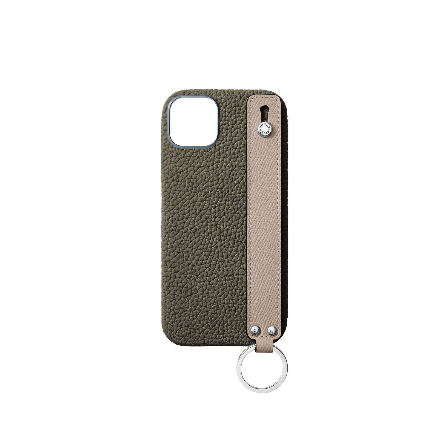 iPhone 16 Plus Back Cover Case with Handle Shrink Leather (Olive × Greige - Silver)