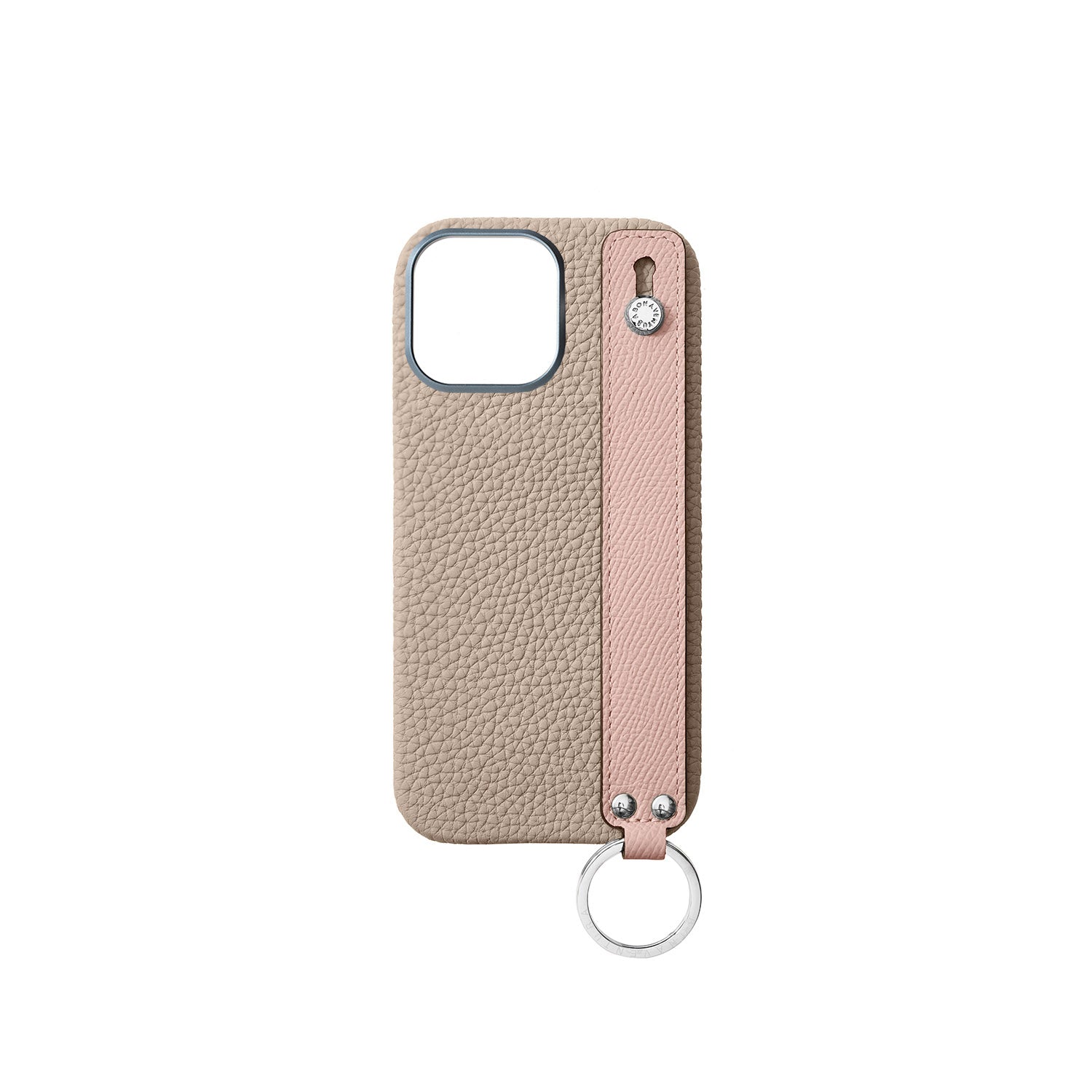 iPhone 16 Pro Max Back Cover Case with Handle Shrink Leather (Greige × Shell Pink - Silver)