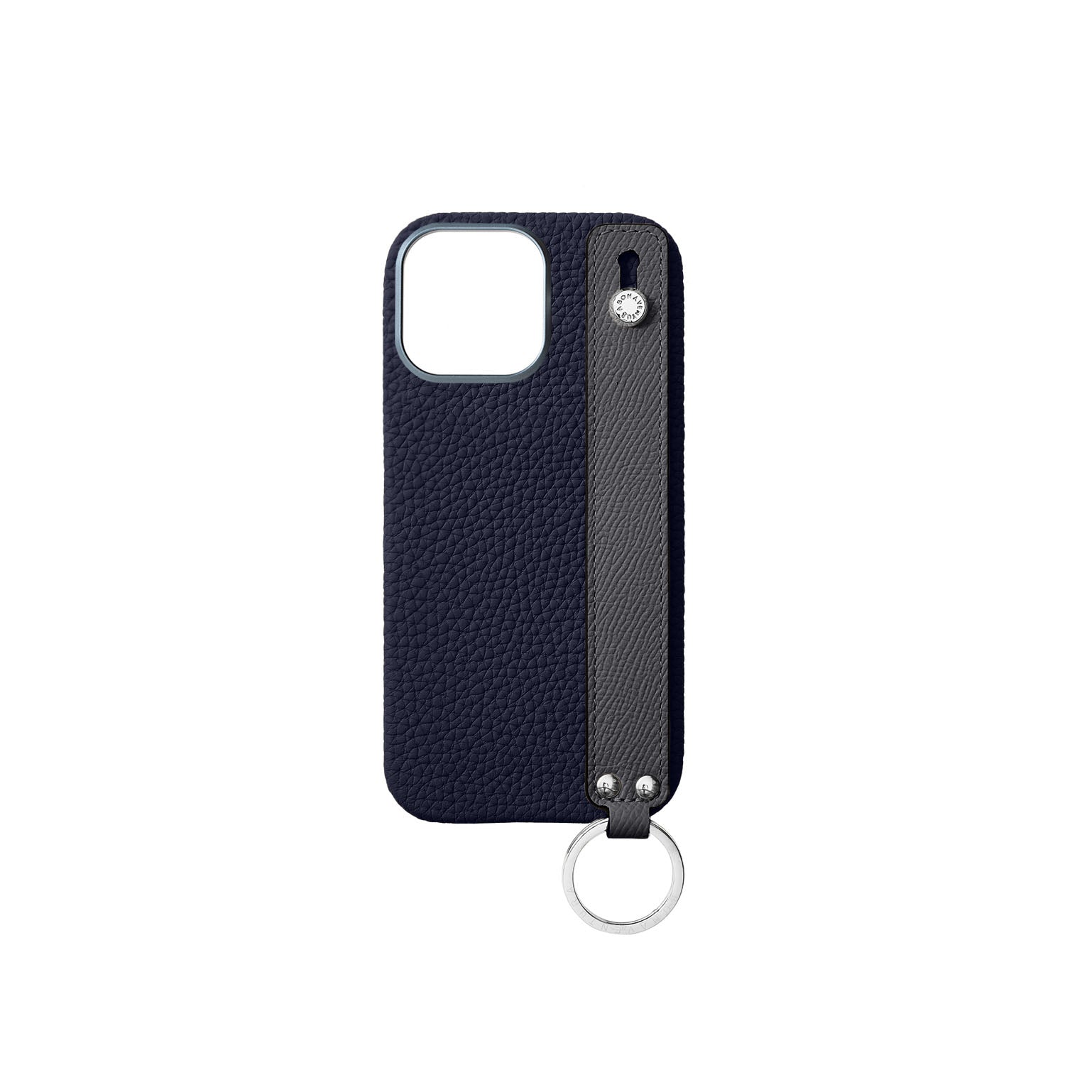 iPhone 16 Pro Max Back Cover Case with Handle Shrink Leather (Navy × Charcoal Gray - Silver)