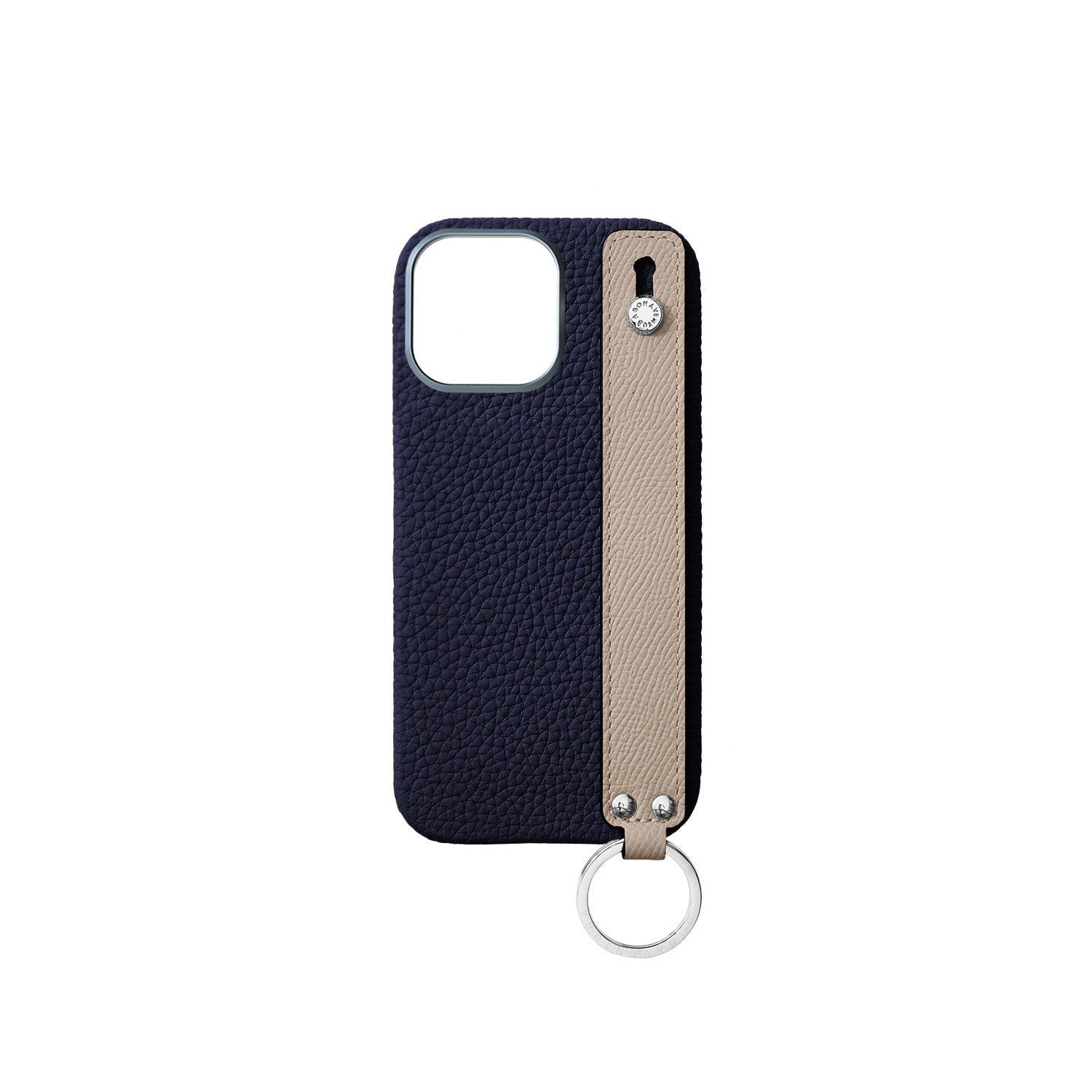 iPhone 16 Pro Max Back Cover Case with Handle Shrink Leather (Navy × Greige - Silver)