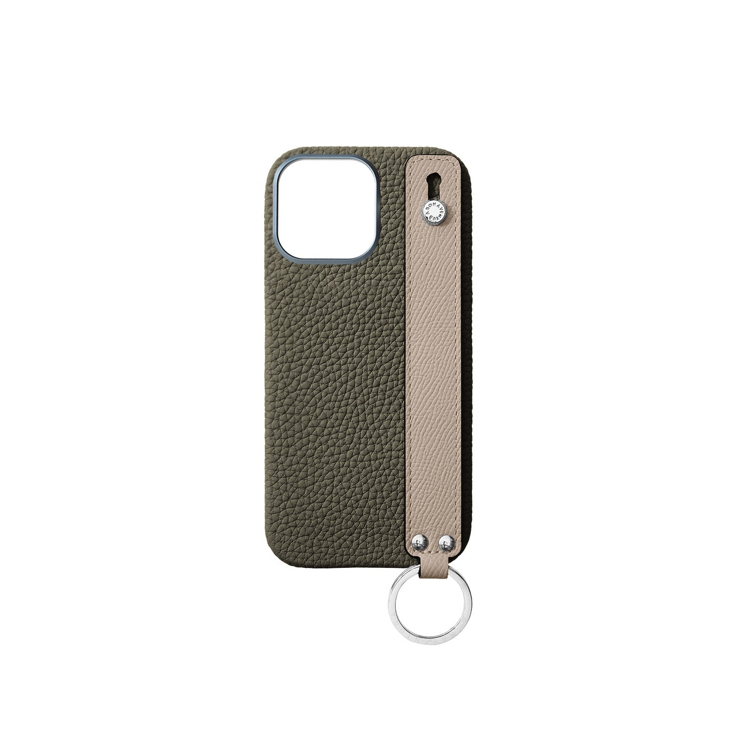 iPhone 16 Pro Max Back Cover Case with Handle Shrink Leather (Olive × Greige - Silver)